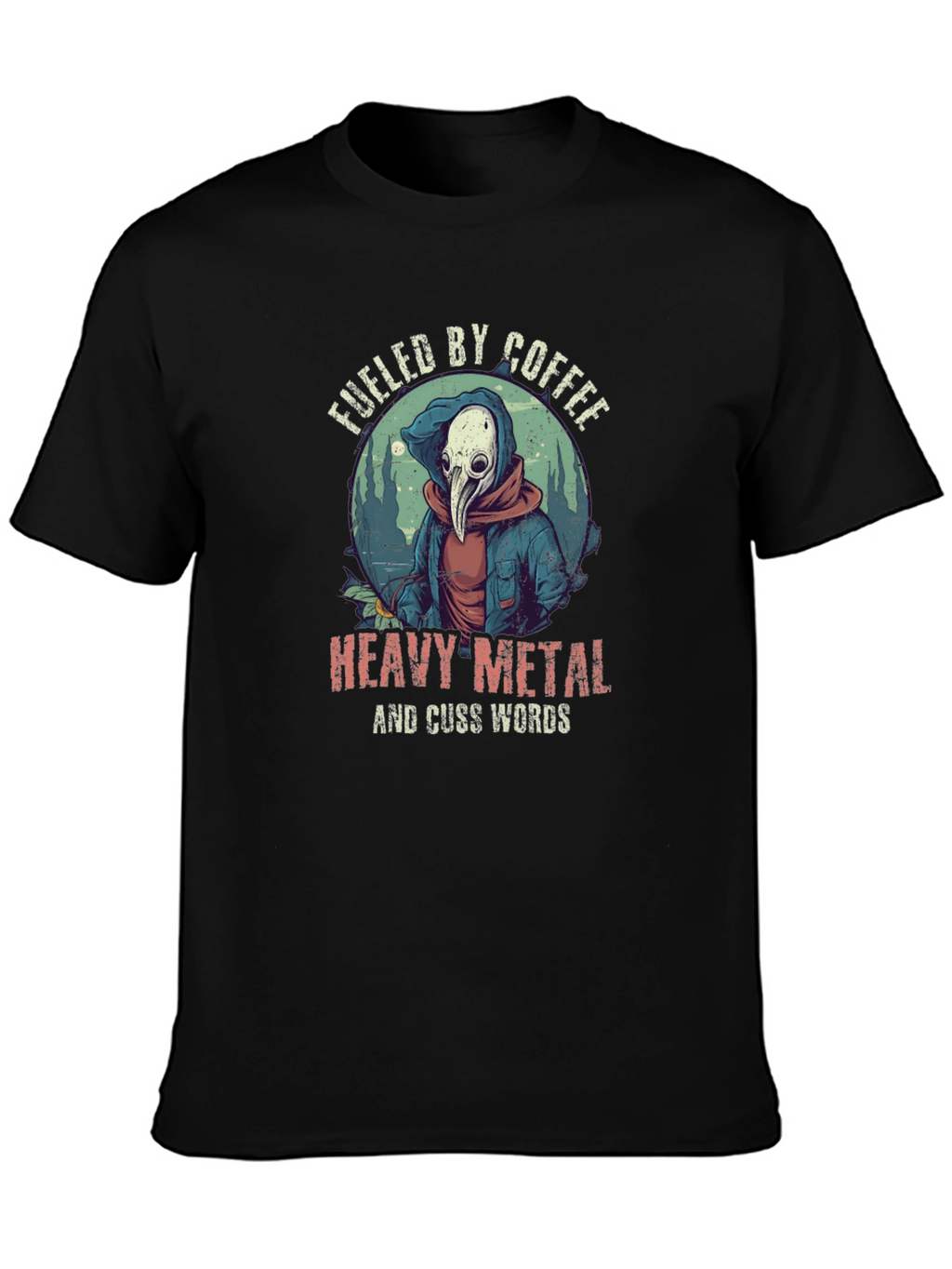 Fueled By Coffee Heavy Metal Plague Doctor T-Shirt