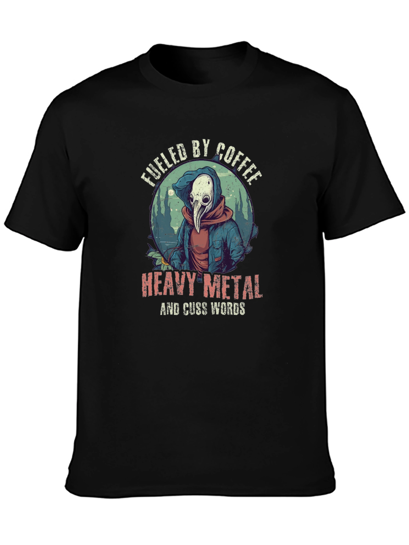 Fueled By Coffee Heavy Metal Plague Doctor T-Shirt