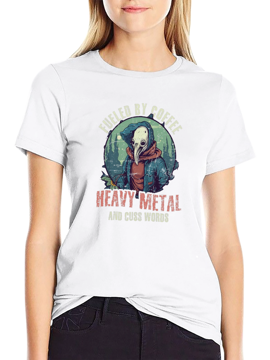 Fueled By Coffee Heavy Metal Plague Doctor T-Shirt