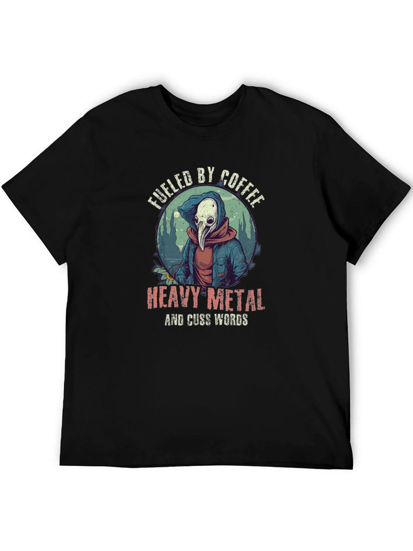 Fueled By Coffee Heavy Metal Plague Doctor T-Shirt