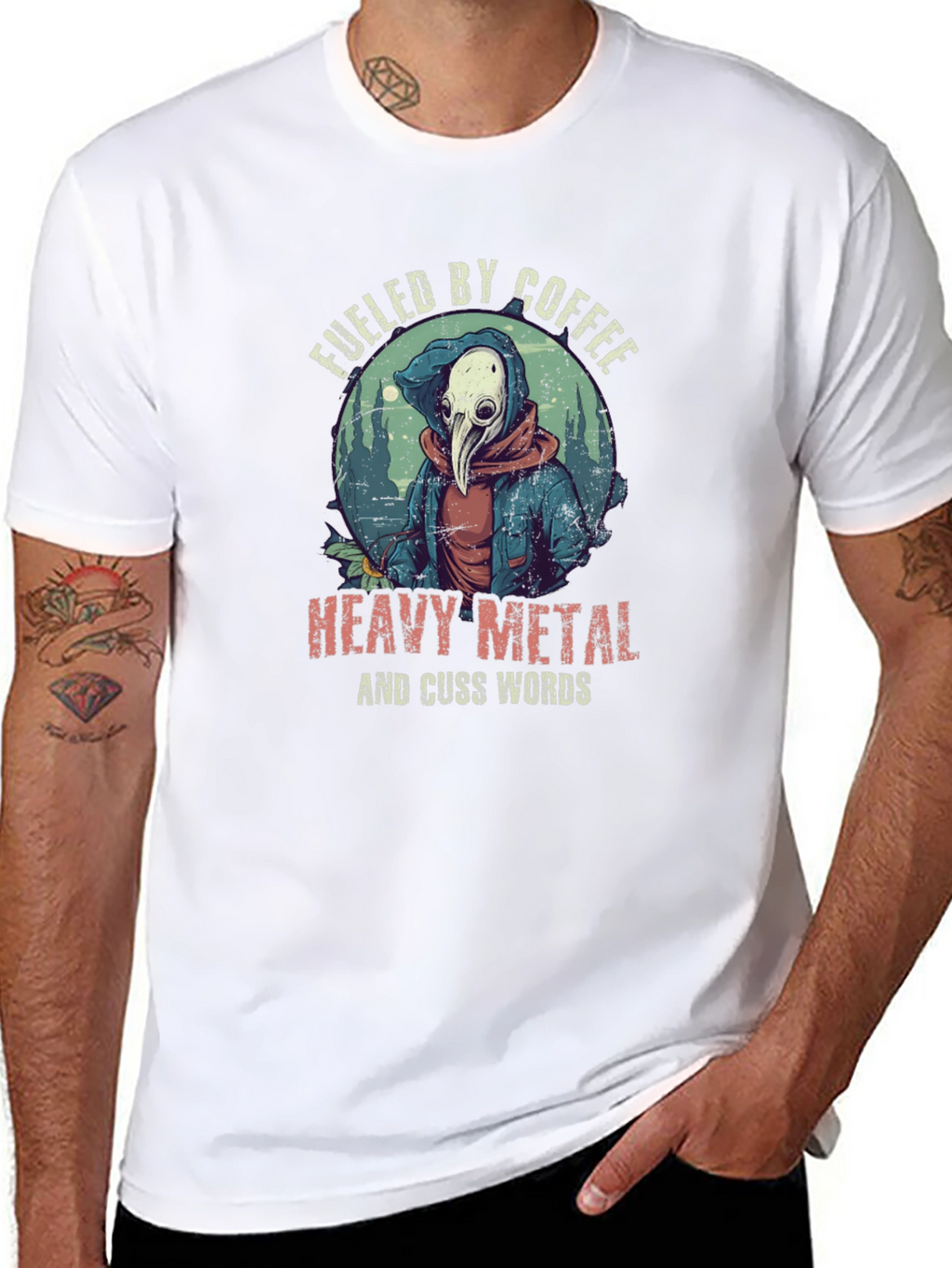 Fueled By Coffee Heavy Metal Plague Doctor T-Shirt