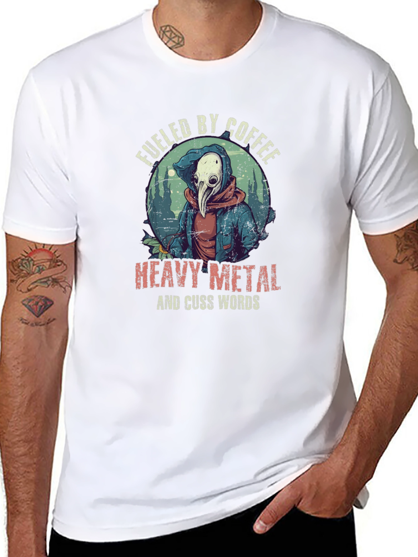 Fueled By Coffee Heavy Metal Plague Doctor T-Shirt