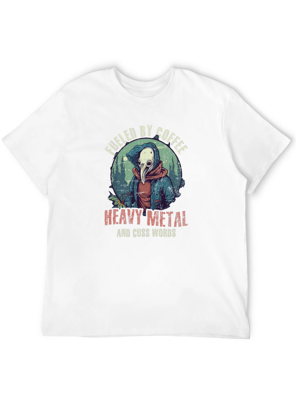 Fueled By Coffee Heavy Metal Plague Doctor T-Shirt