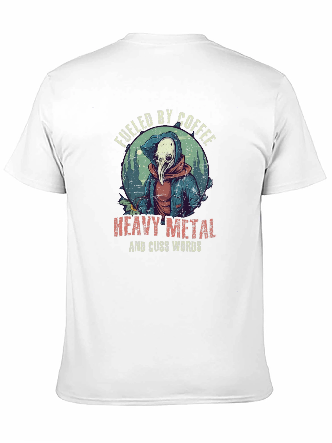 Fueled By Coffee Heavy Metal Plague Doctor T-Shirt