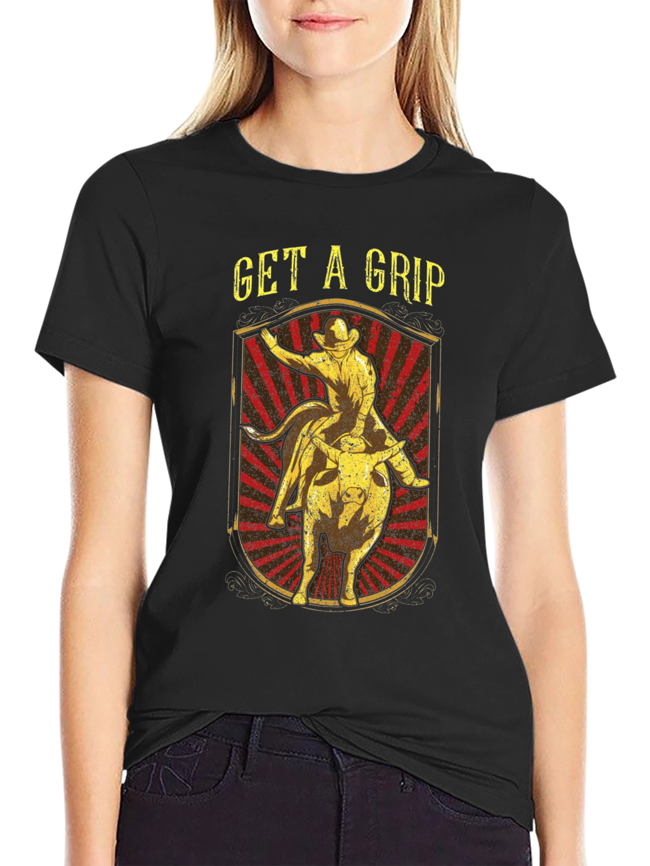 Get A Grip Rodeo Bull Rider Graphic Tee - Black