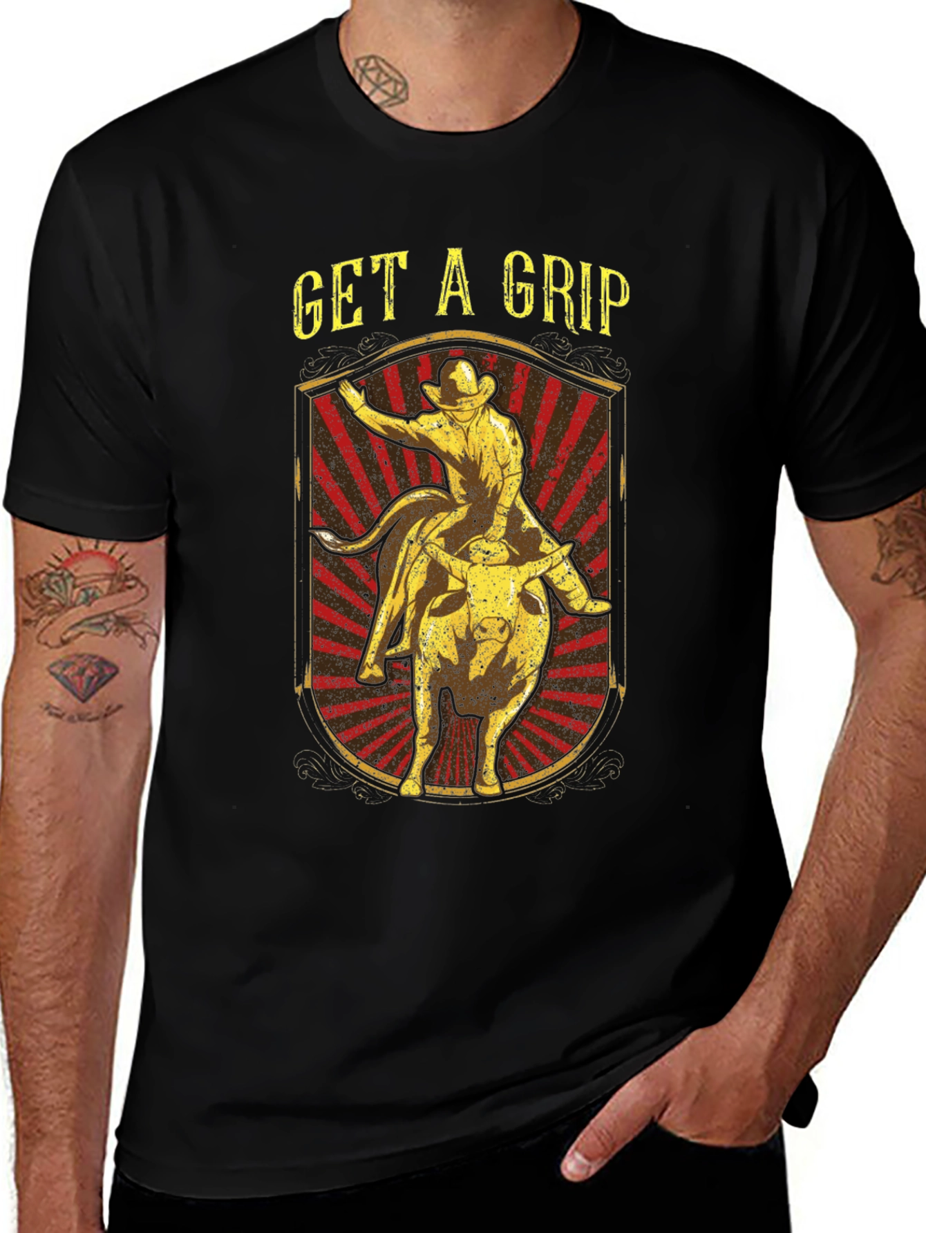 Get A Grip Rodeo Bull Rider Graphic Tee - Black