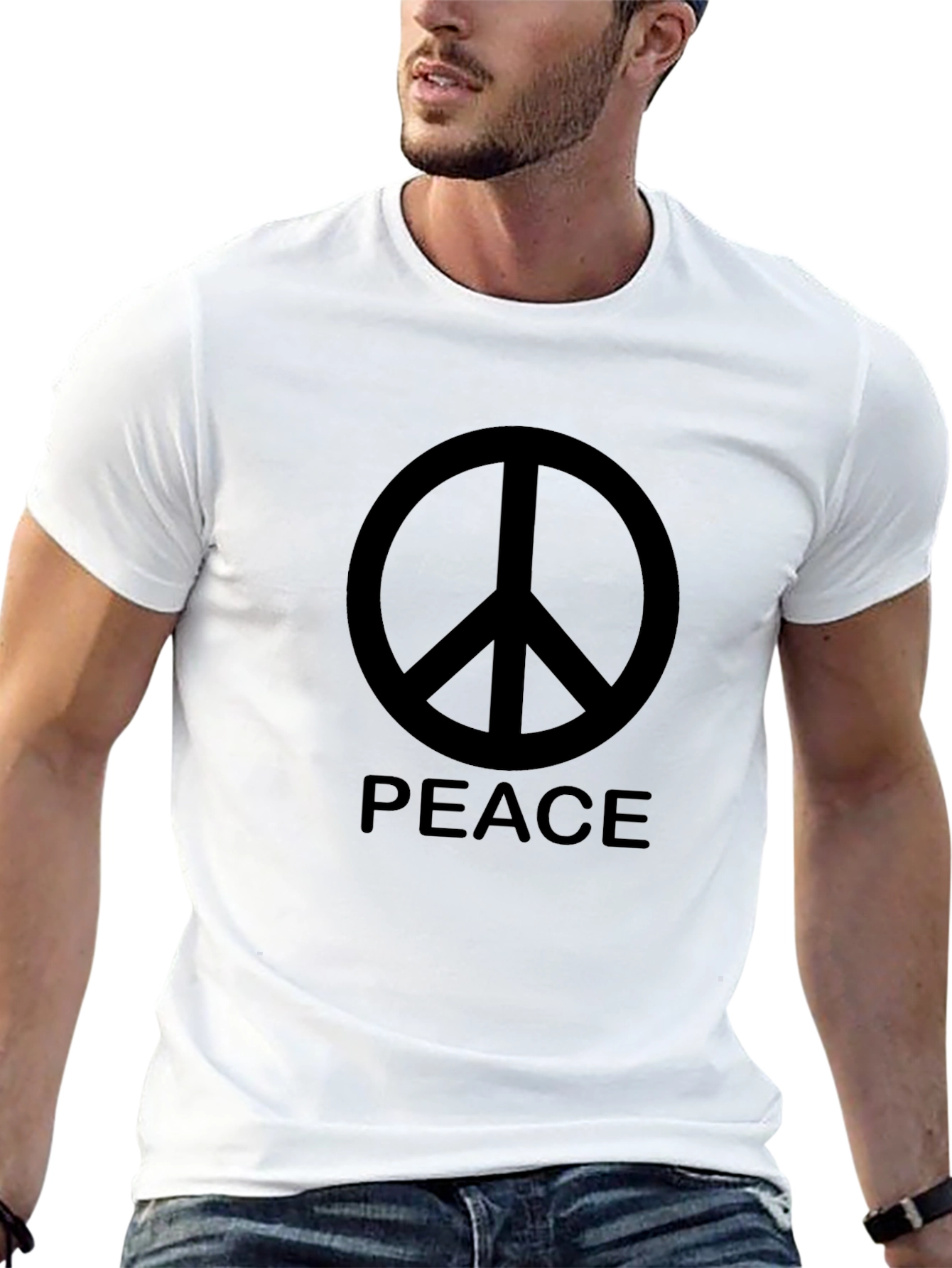 Peace Symbol Graphic T-Shirt - Casual Black Tee