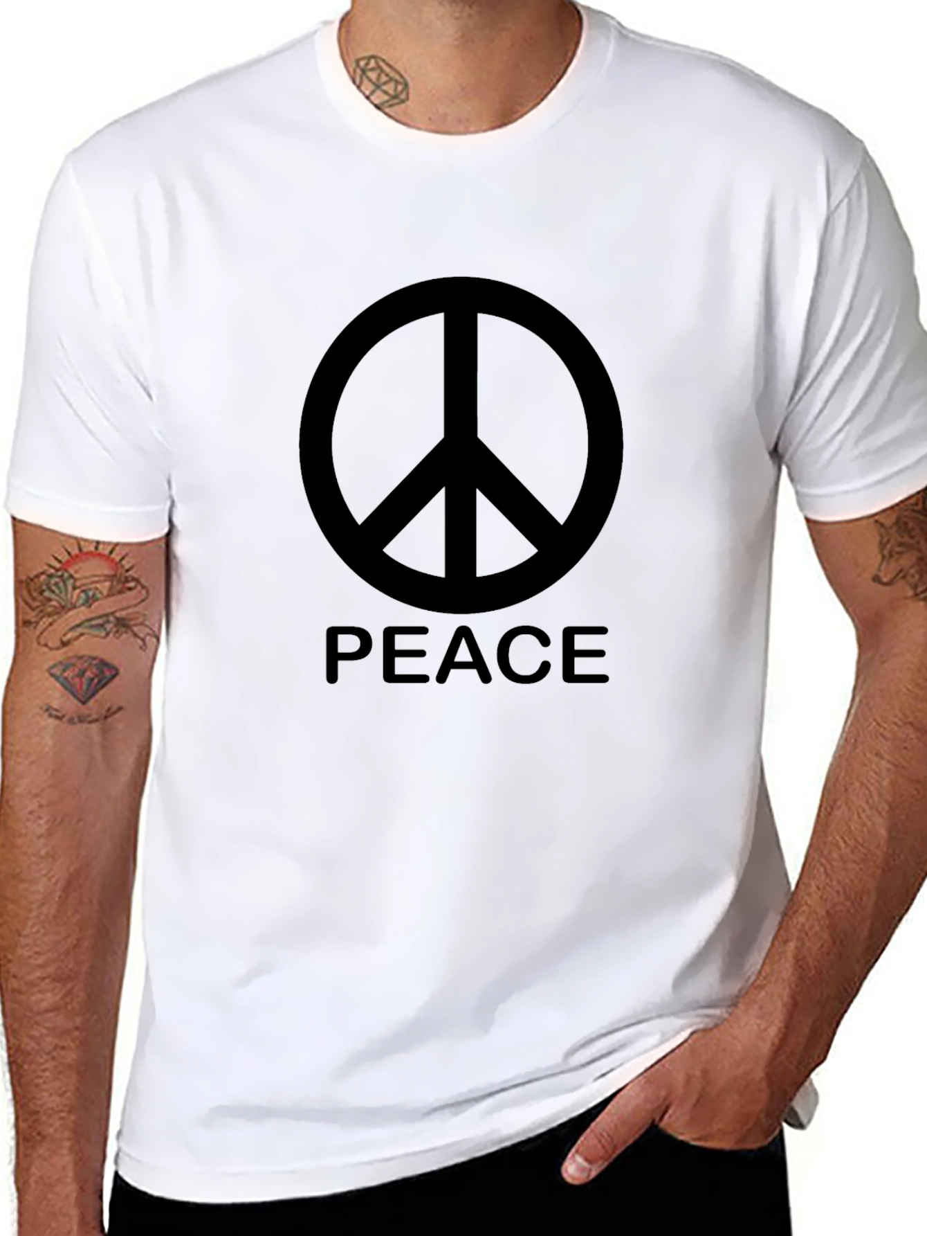 Peace Symbol Graphic T-Shirt - Casual Black Tee