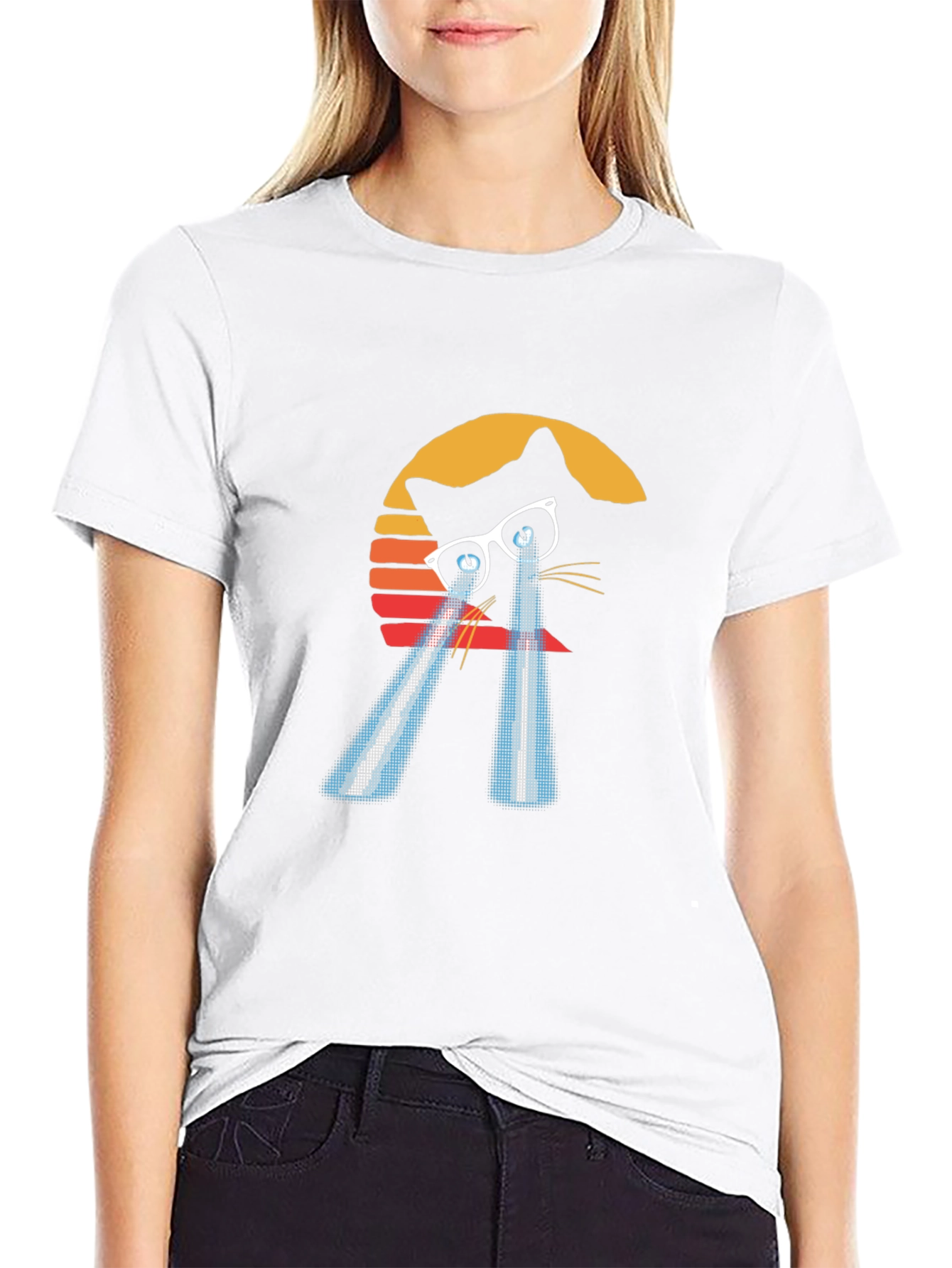 Laser Cat Eyes T-Shirt - Retro Sunset Style