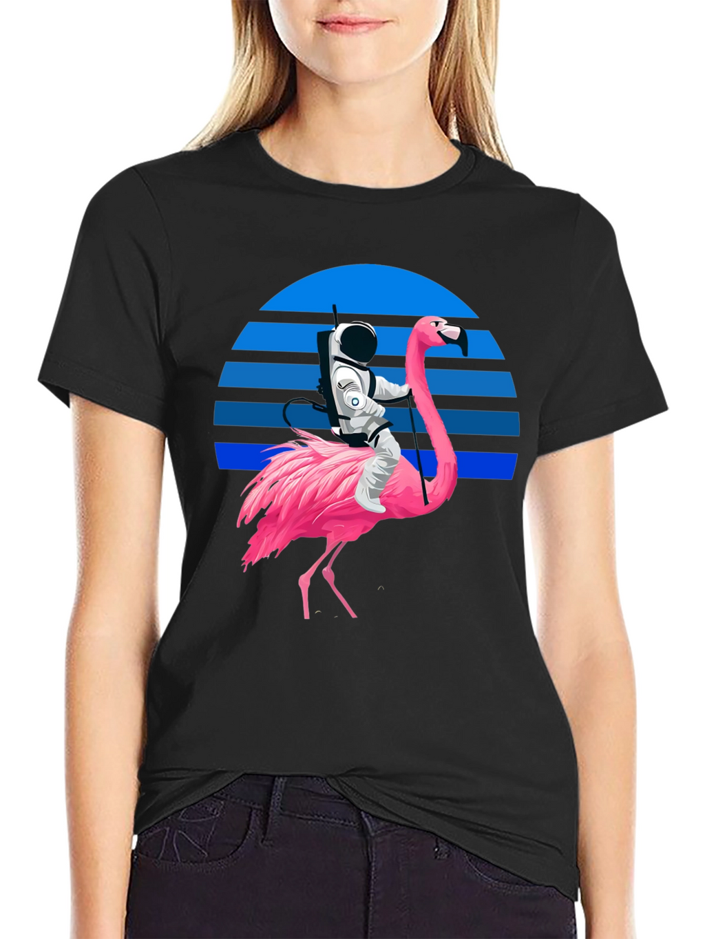 Astronaut Riding Flamingo Graphic T-Shirt