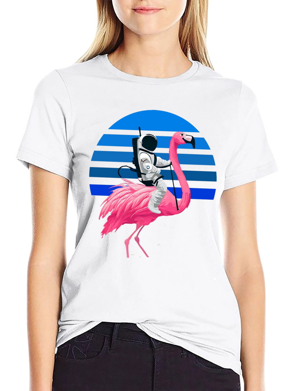 Astronaut Riding Flamingo Graphic T-Shirt