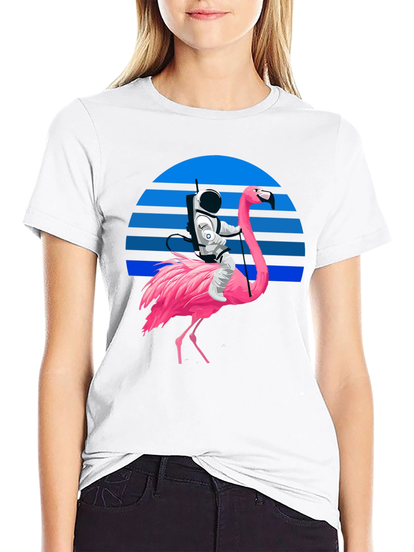 Astronaut Riding Flamingo Graphic T-Shirt