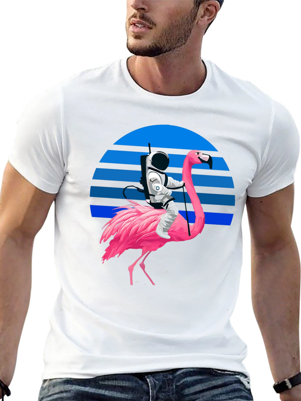 Astronaut Riding Flamingo Graphic T-Shirt