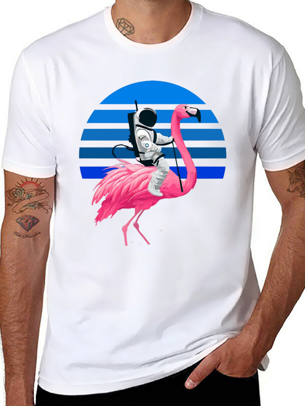 Astronaut Riding Flamingo Graphic T-Shirt