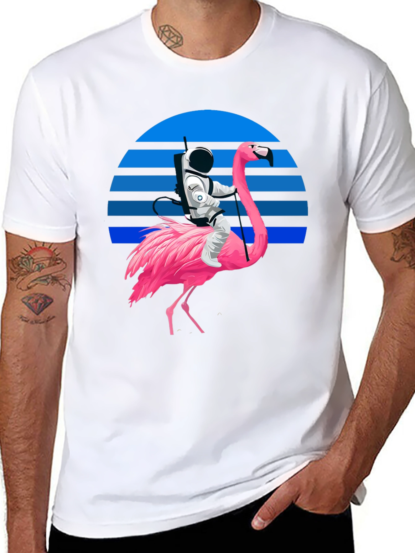 Astronaut Riding Flamingo Graphic T-Shirt