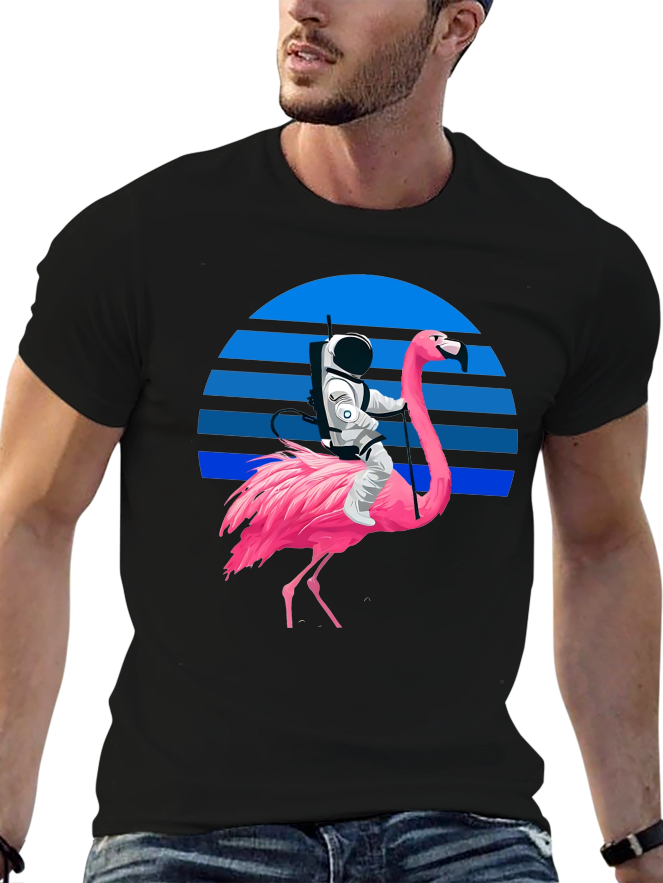 Astronaut Riding Flamingo Graphic T-Shirt