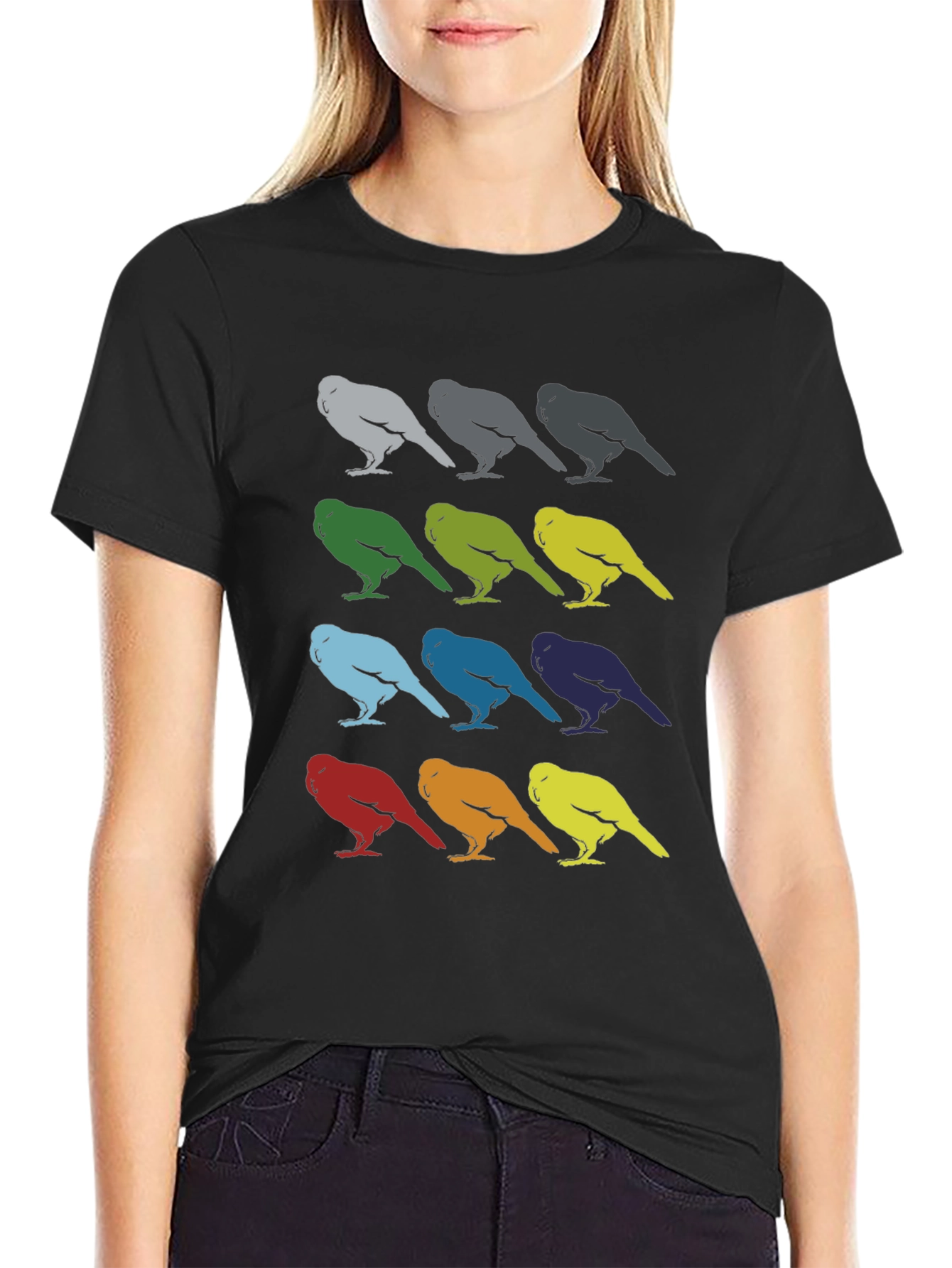 Bird Pattern Graphic Tee - Mens Black T-Shirt
