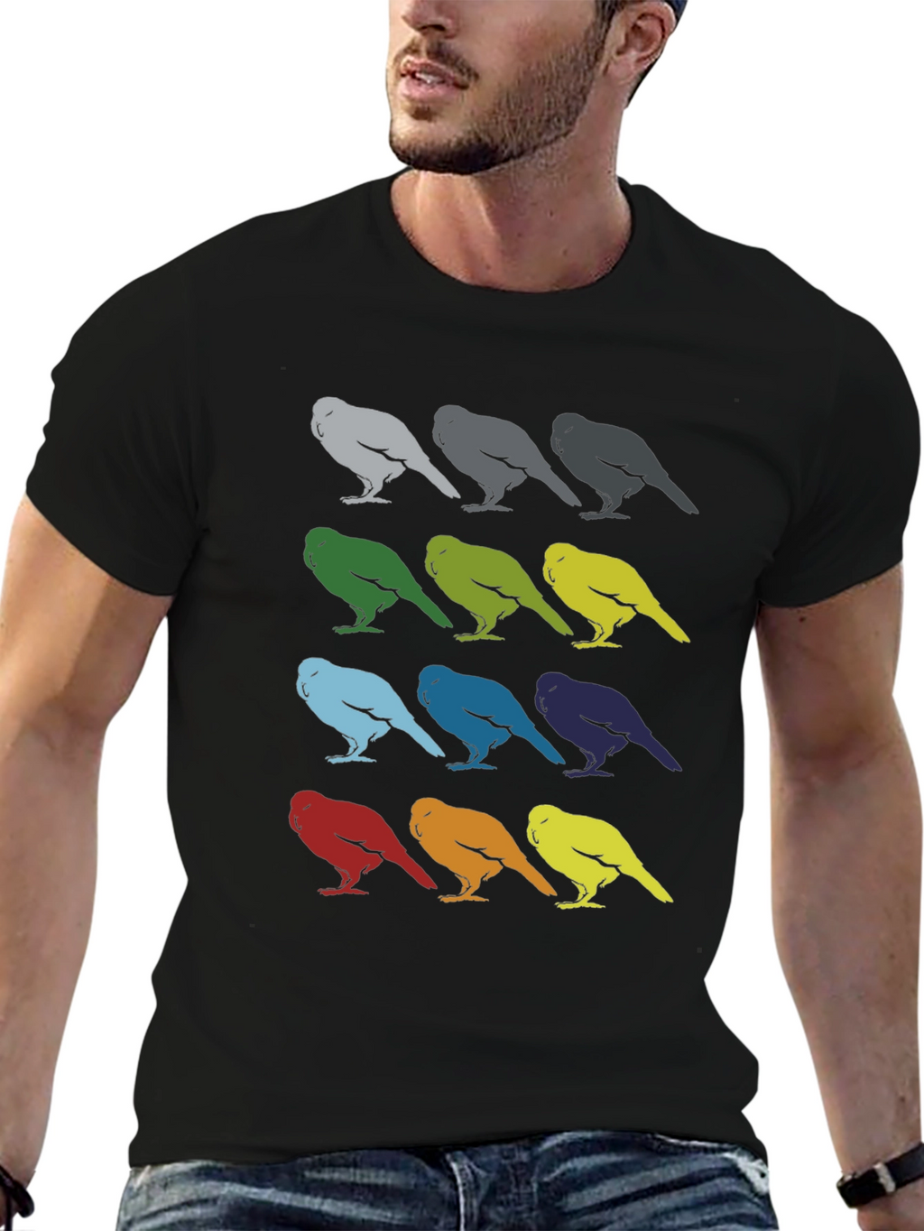 Bird Pattern Graphic Tee - Mens Black T-Shirt
