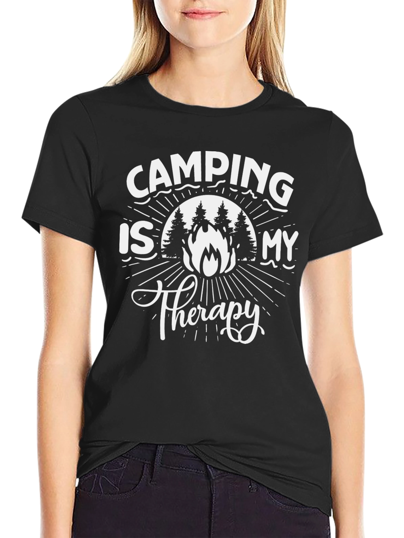 Camping Is My Therapy Graphic Tee - Black