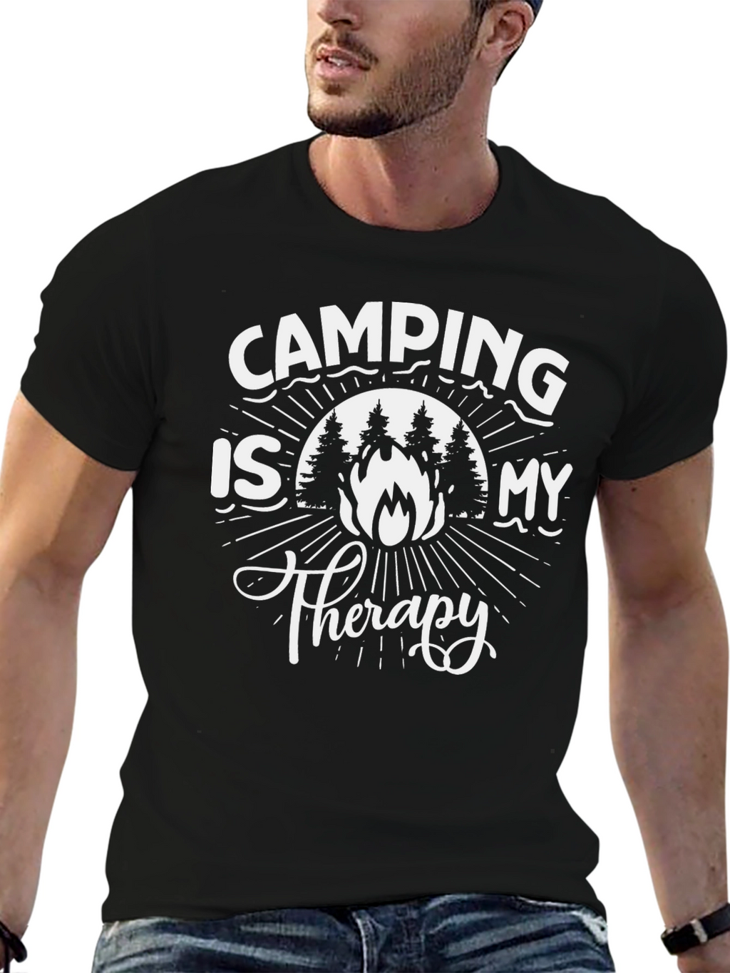 Camping Is My Therapy Graphic Tee - Black
