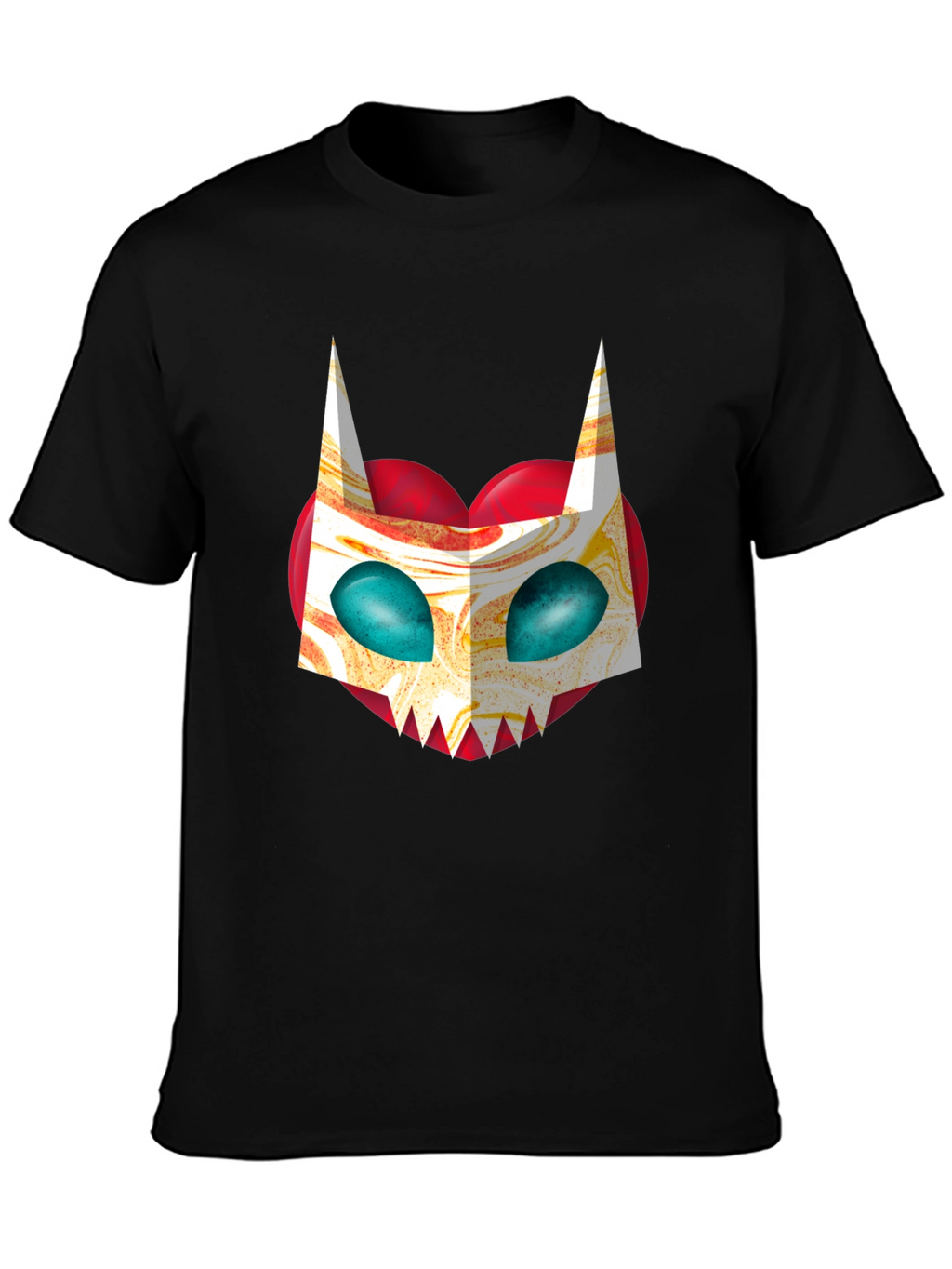 Unique Graphic Tee - Abstract Cat Mask on Black
