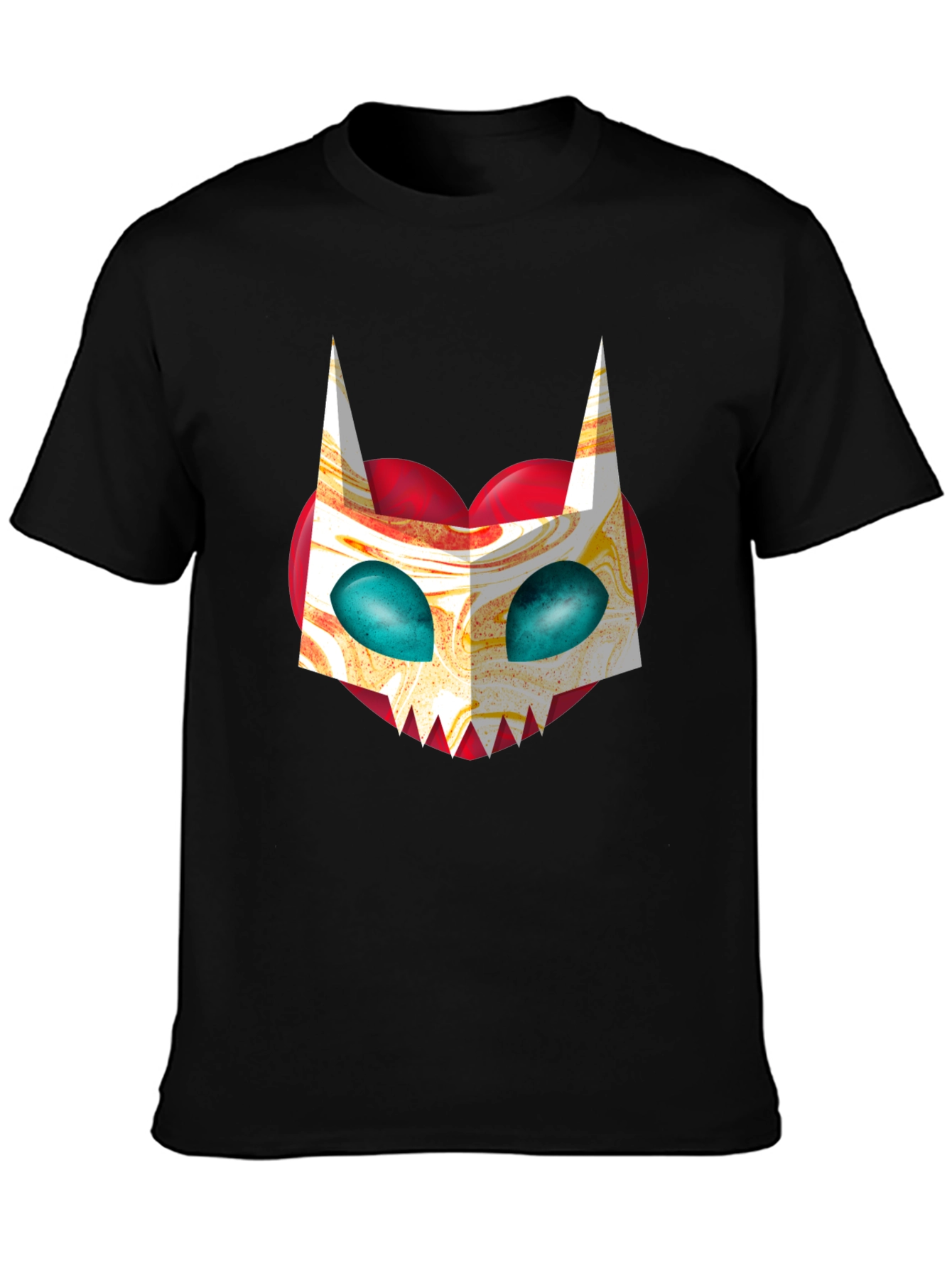 Unique Graphic Tee - Abstract Cat Mask on Black
