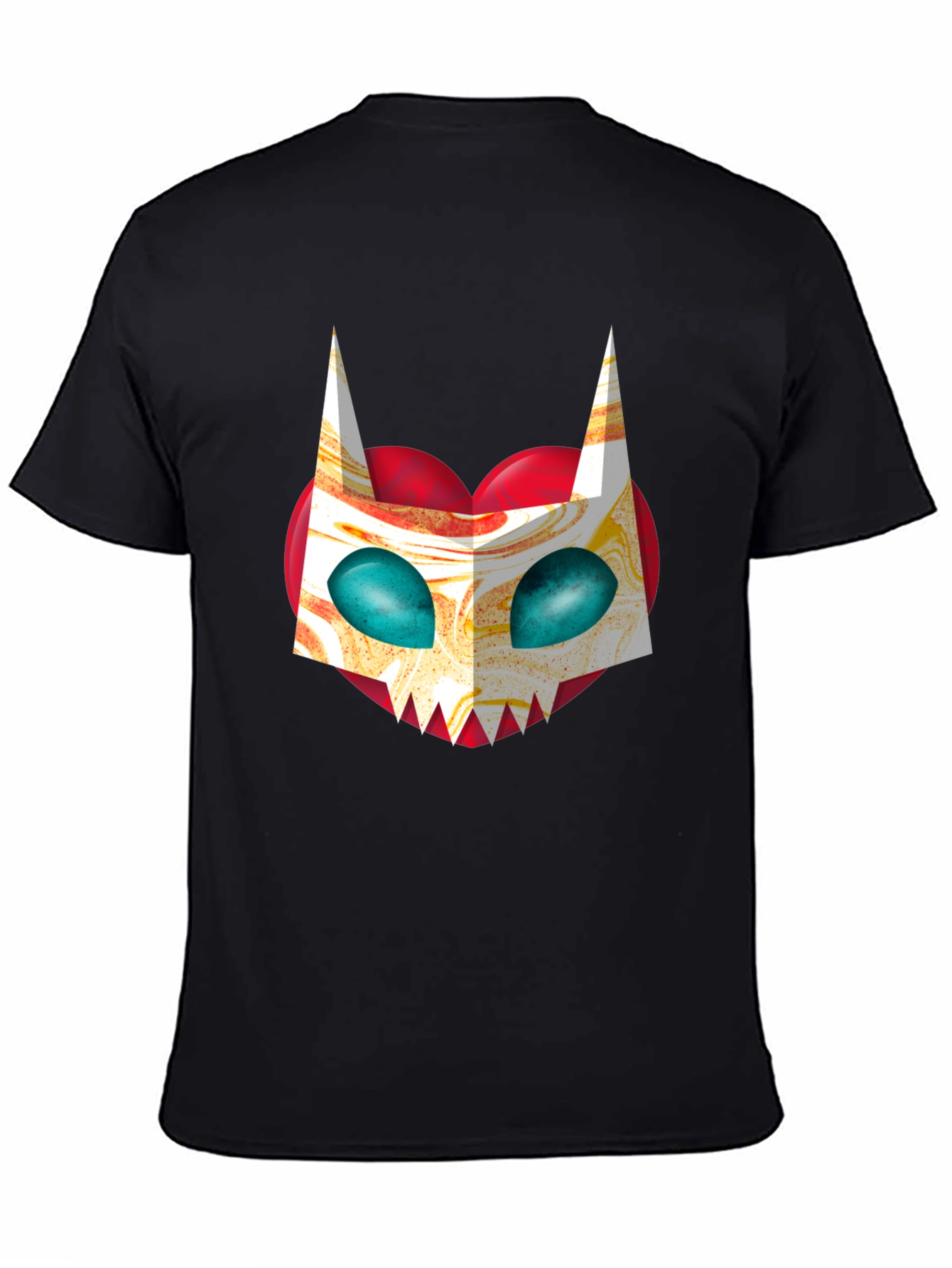 Unique Graphic Tee - Abstract Cat Mask on Black