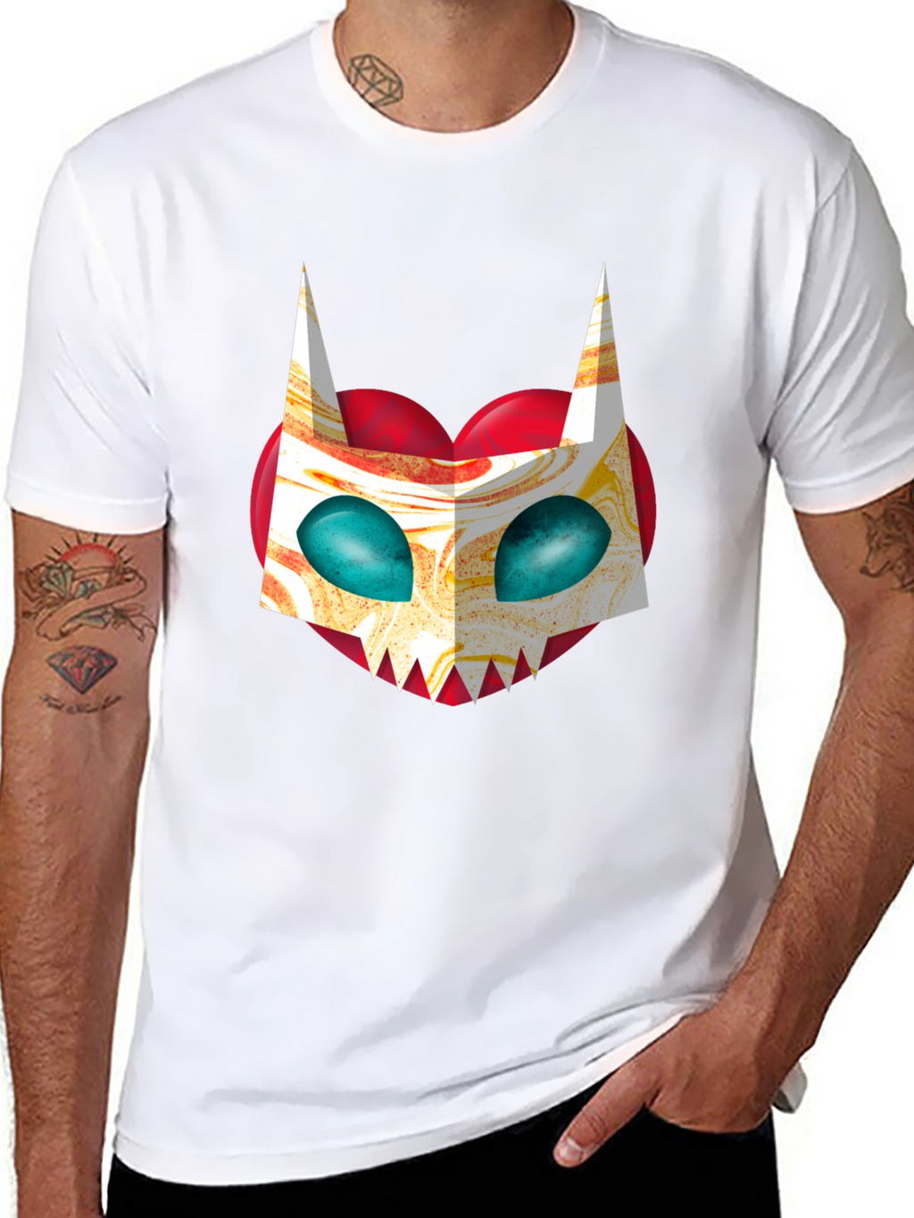 Unique Graphic Tee - Abstract Cat Mask on Black