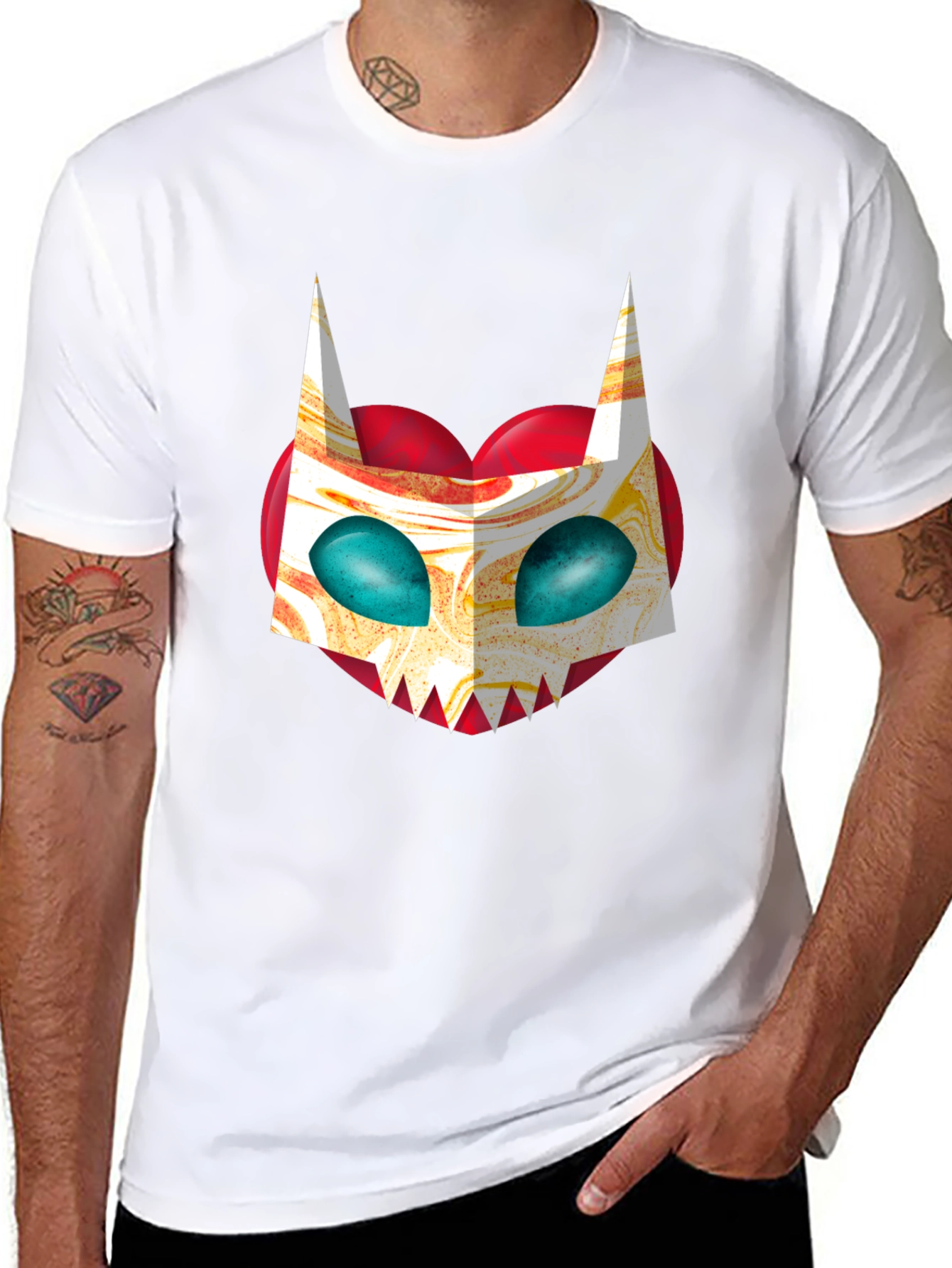 Unique Graphic Tee - Abstract Cat Mask on Black