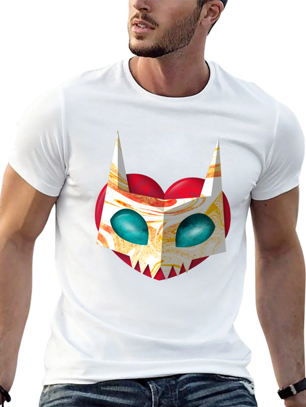 Unique Graphic Tee - Abstract Cat Mask on Black