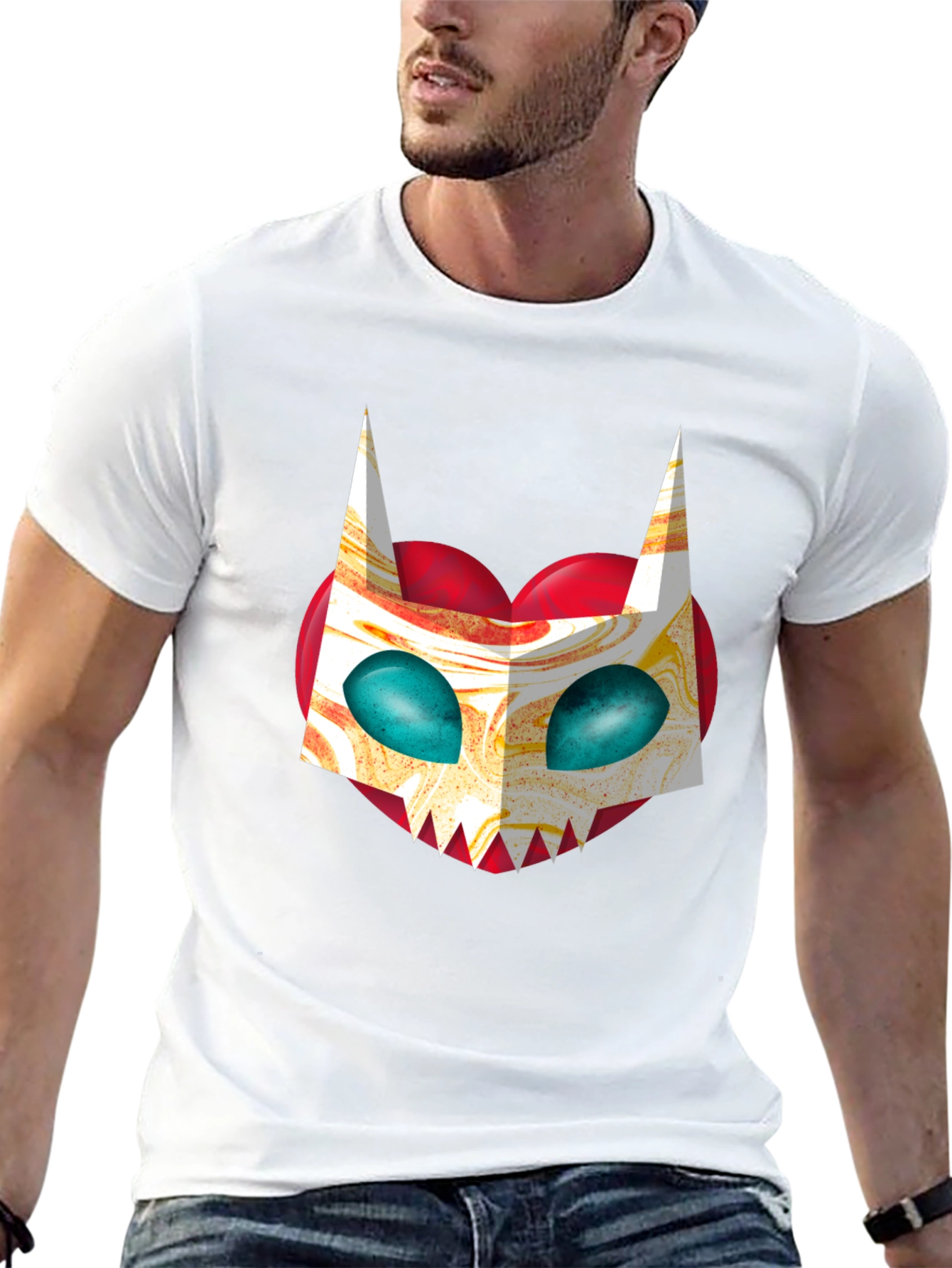 Unique Graphic Tee - Abstract Cat Mask on Black