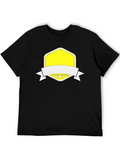 Modern Black Tee with Custom Yellow Badge Graphic