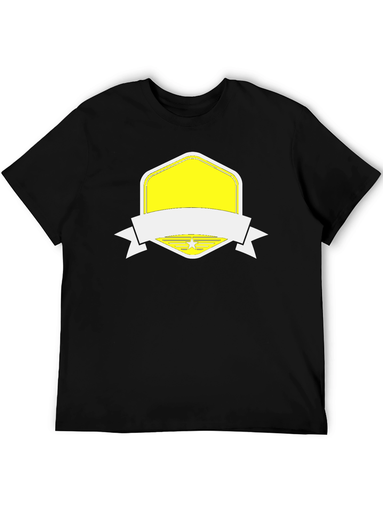 Modern Black Tee with Custom Yellow Badge Graphic