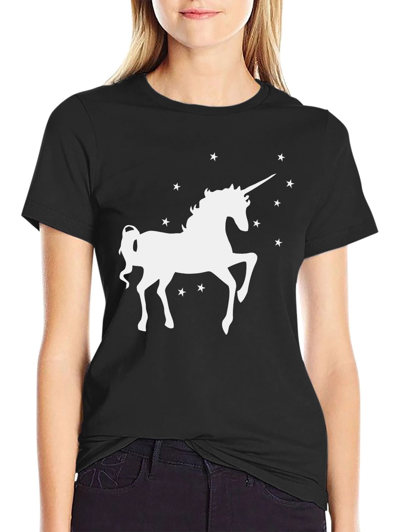 Unicorn Starry Graphic T-Shirt - Black