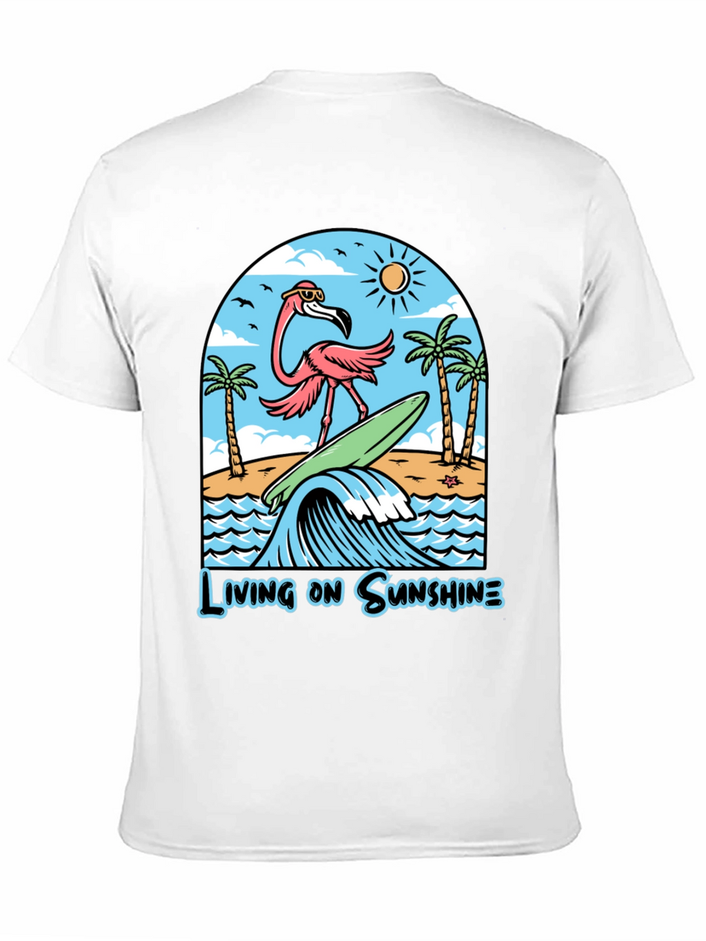 Living on Sunshine Flamingo Surf T-Shirt