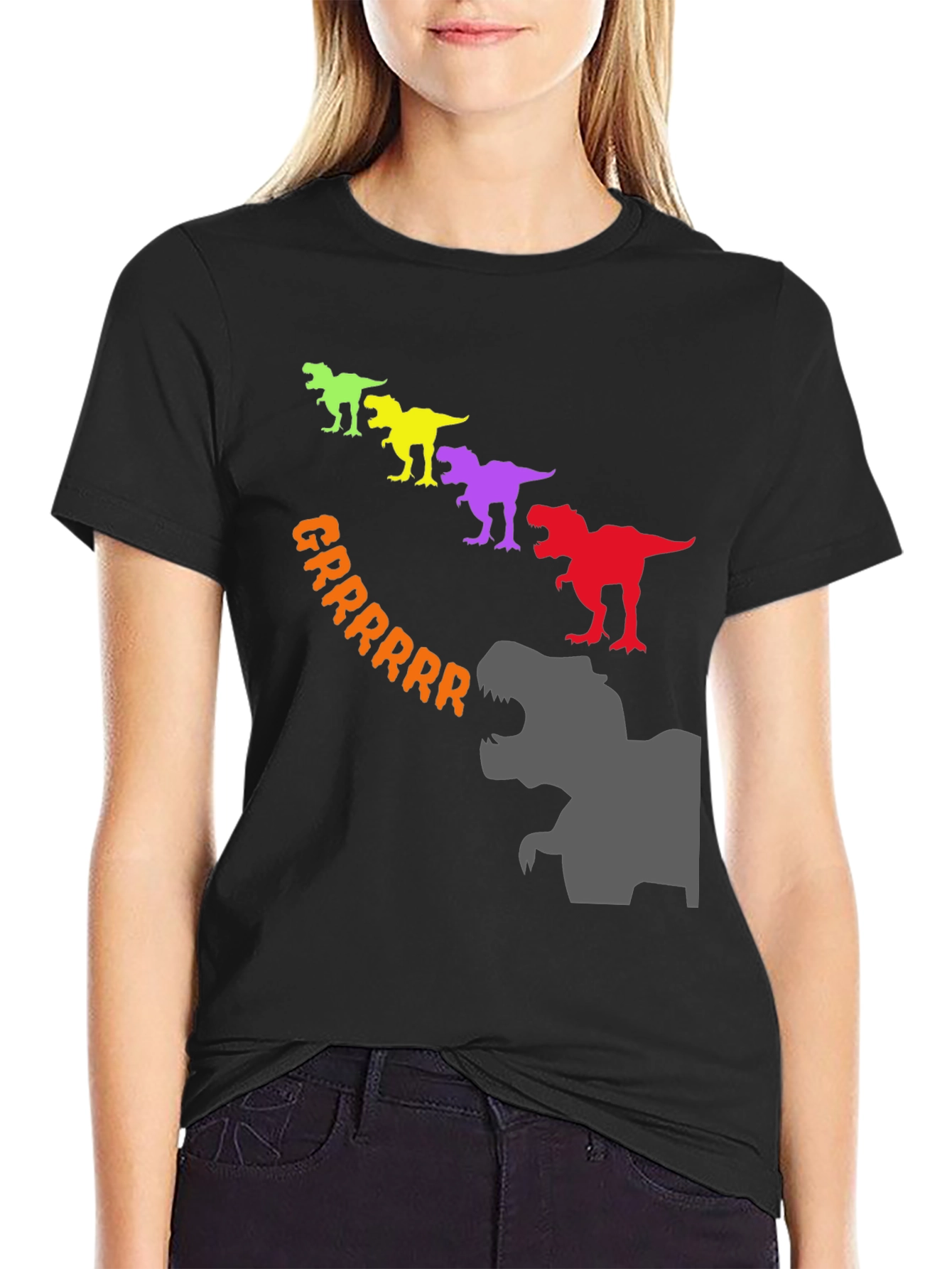Dinosaur T-Rex Grrrrrrr Black Tee