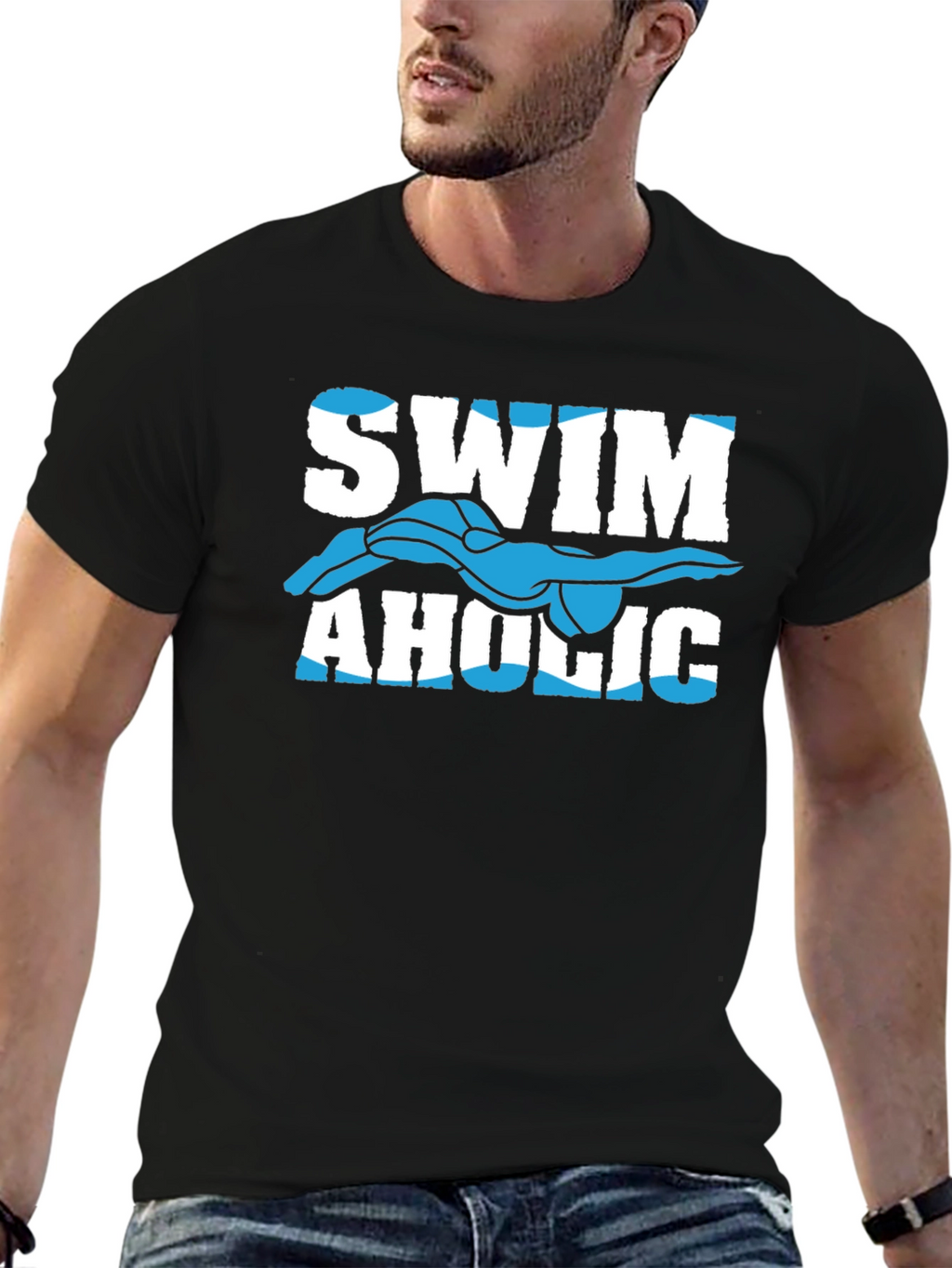 Swimaholic Graphic Tee - Black Cotton T-Shirt