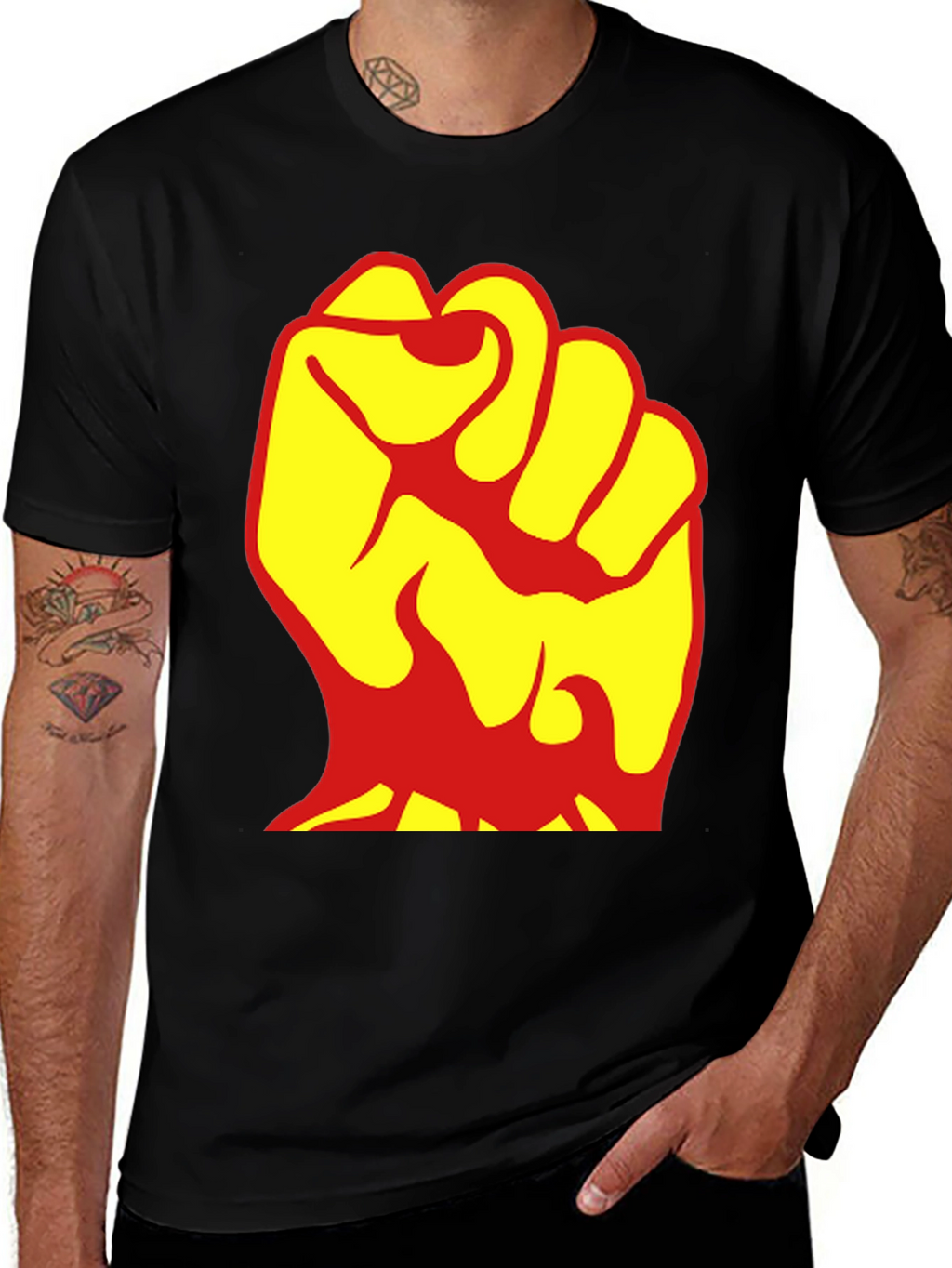 Bold Fist Graphic Tee - Yellow & Red Design