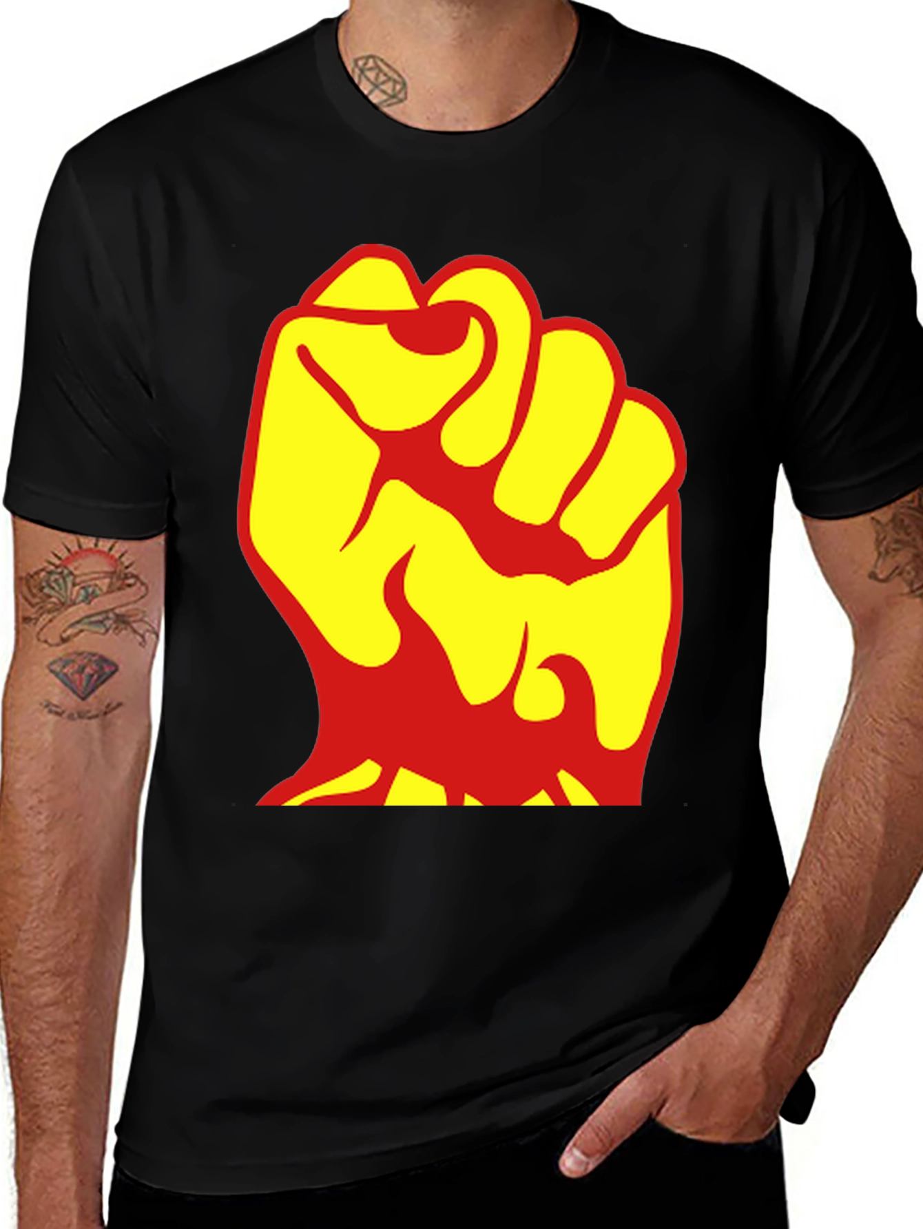 Bold Fist Graphic Tee - Yellow & Red Design