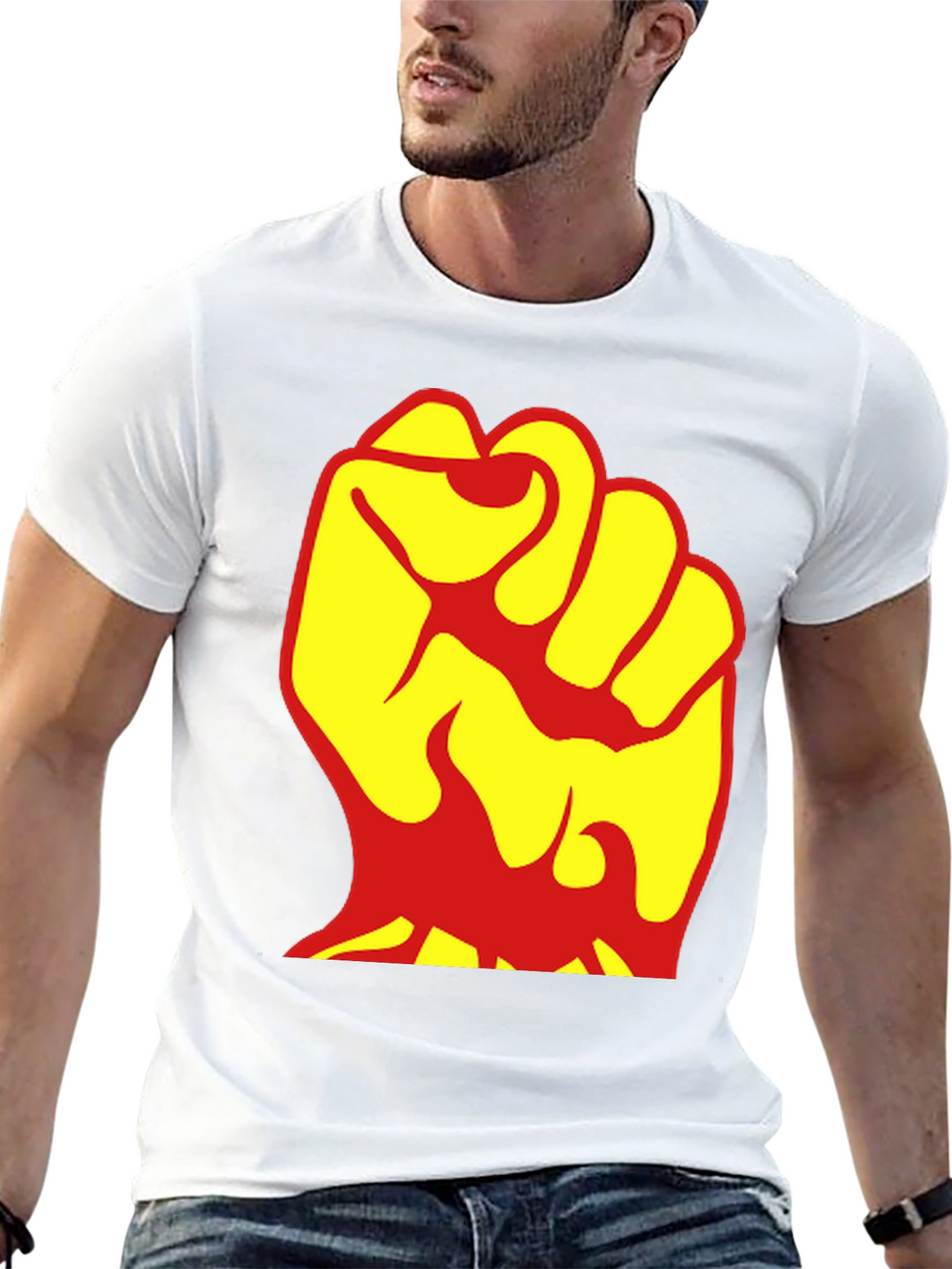 Bold Fist Graphic Tee - Yellow & Red Design