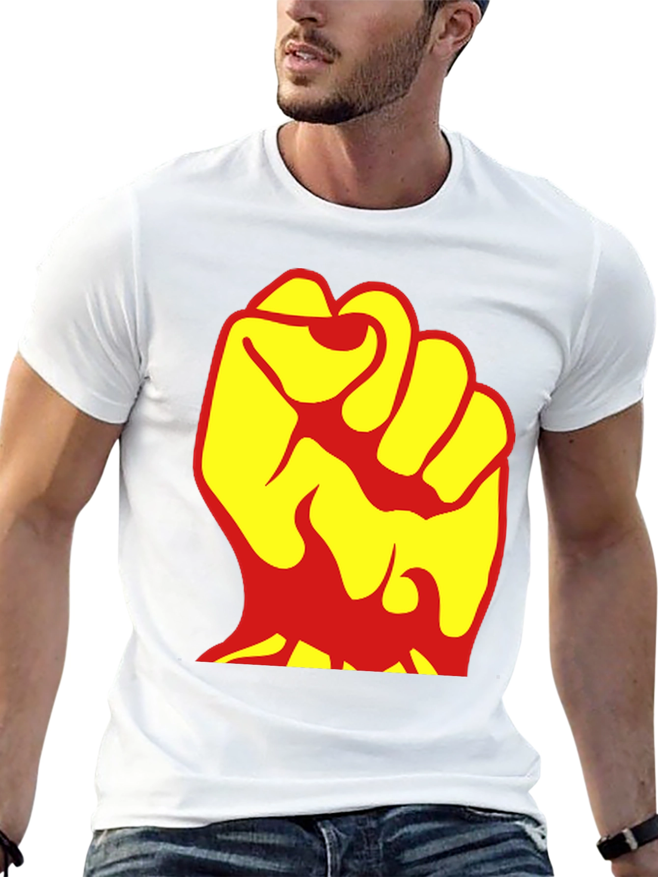 Bold Fist Graphic Tee - Yellow & Red Design