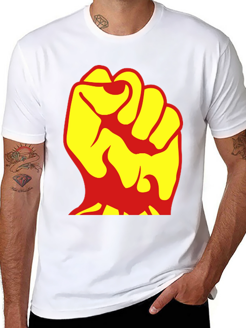 Bold Fist Graphic Tee - Yellow & Red Design