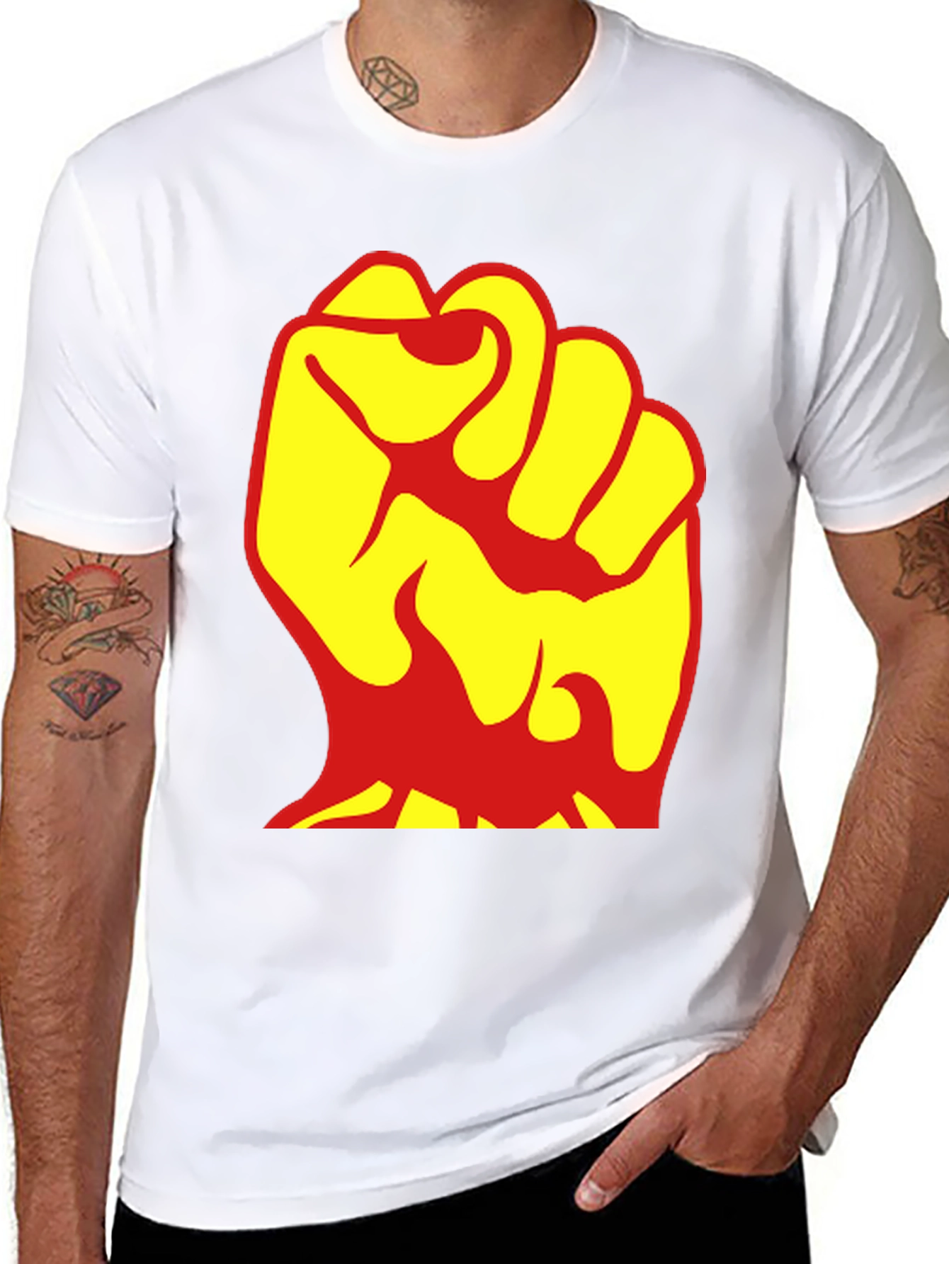 Bold Fist Graphic Tee - Yellow & Red Design