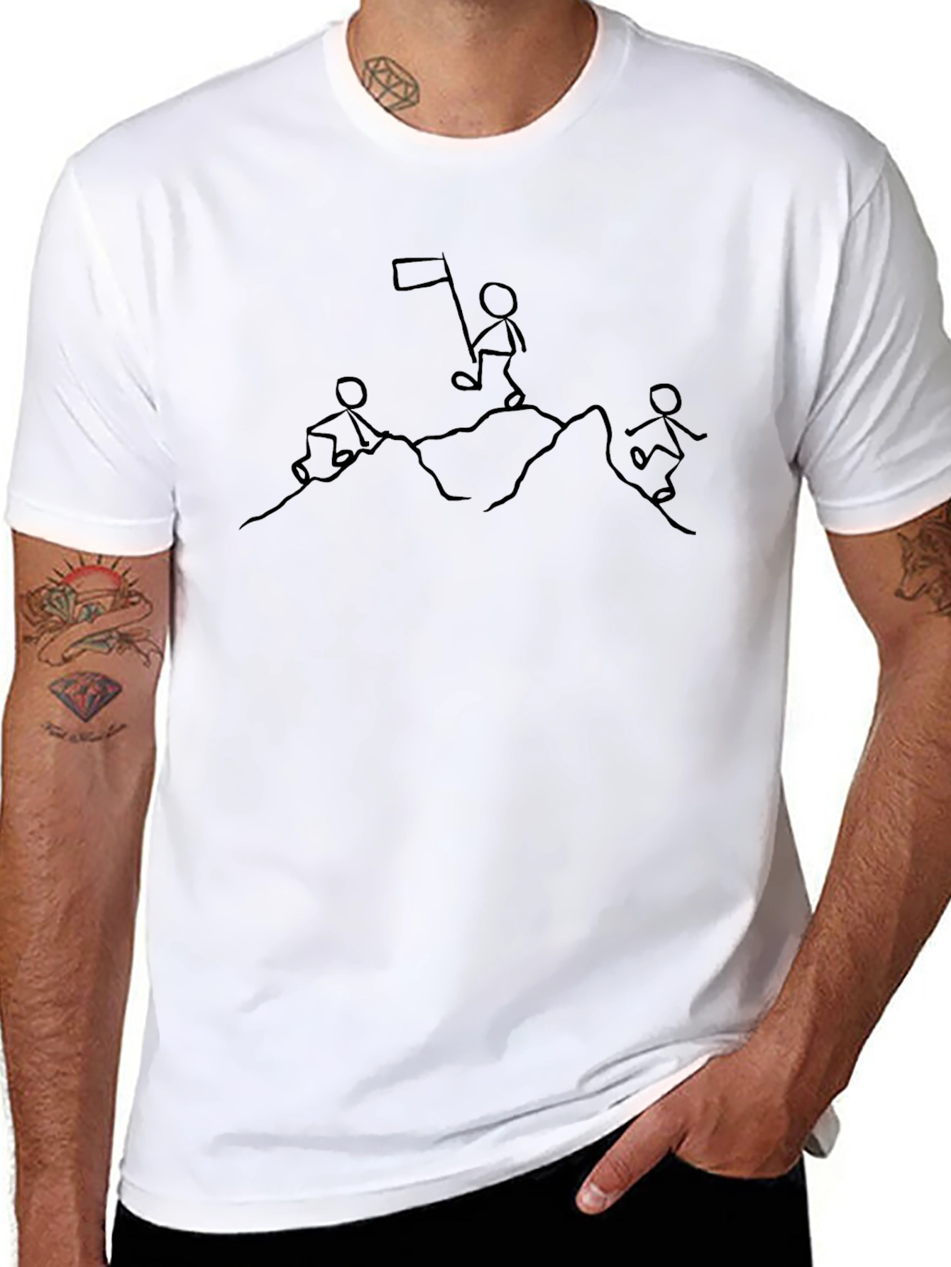 Stick Figure Mountain Climber Black T-Shirt