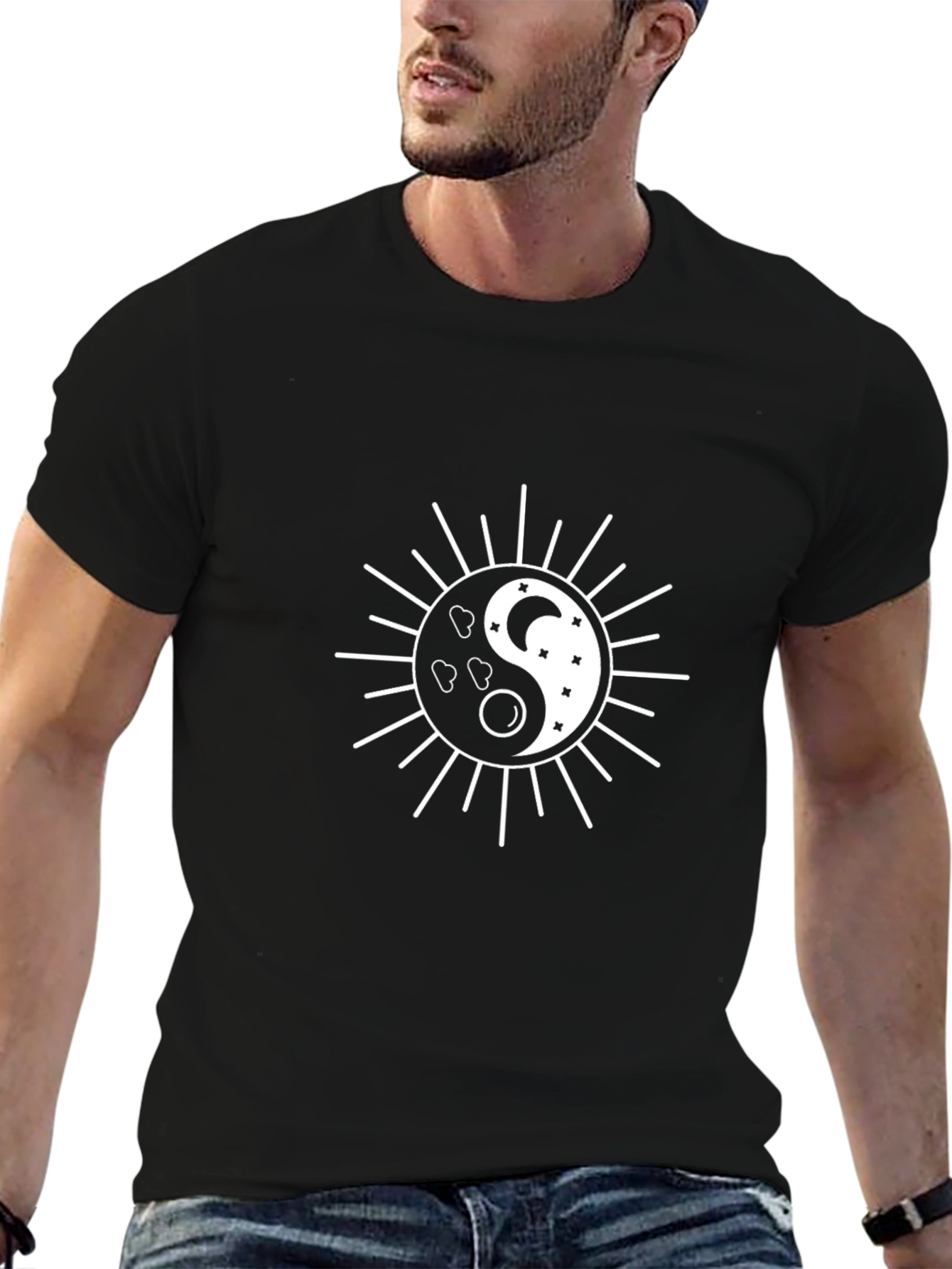 Yin Yang Sun & Moon Graphic Tee - Black