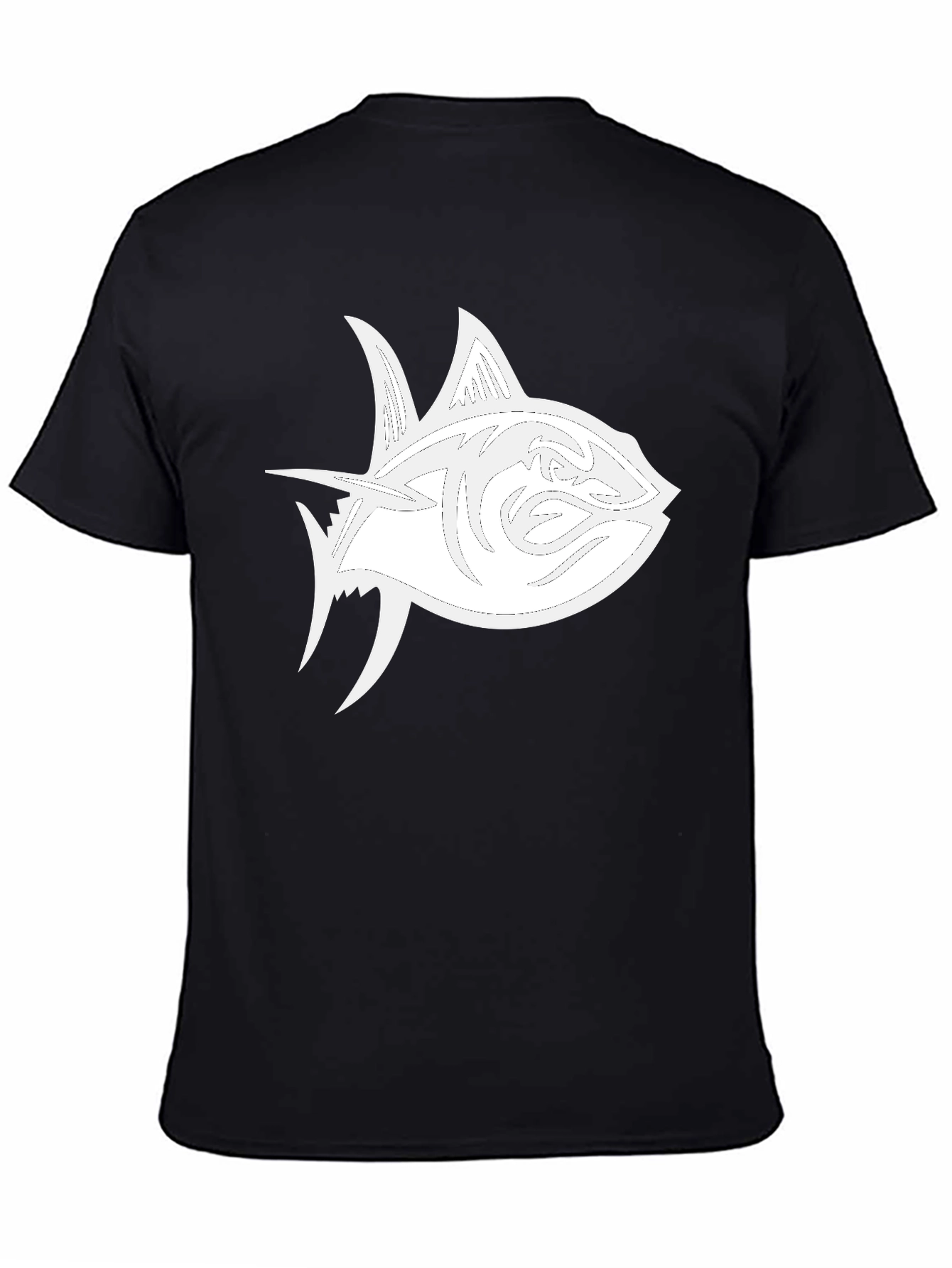 Black T-Shirt with White Tuna Fish Graphic