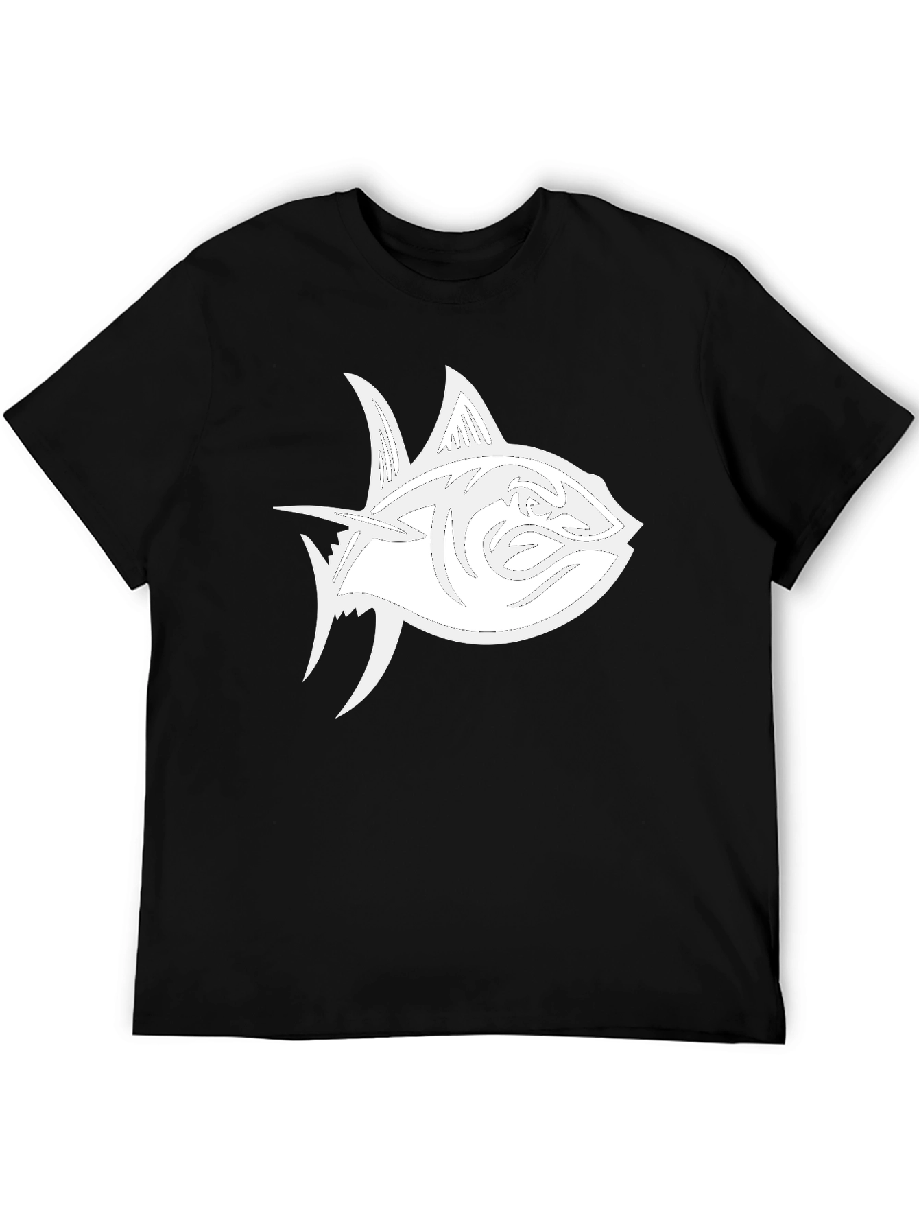 Black T-Shirt with White Tuna Fish Graphic