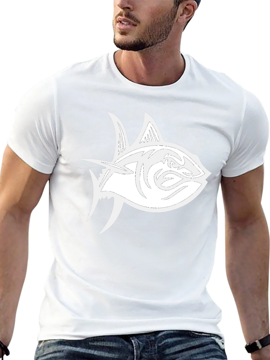 Black T-Shirt with White Tuna Fish Graphic