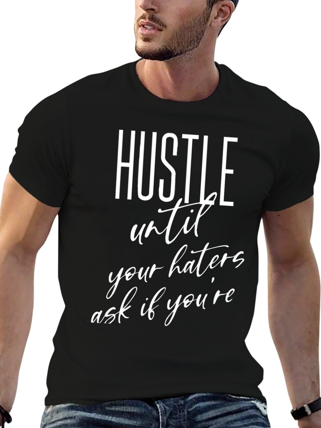 Hustle Motivational Graphic T-Shirt - Black