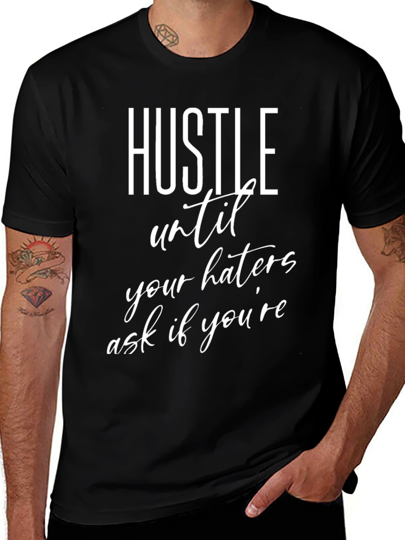 Hustle Motivational Graphic T-Shirt - Black